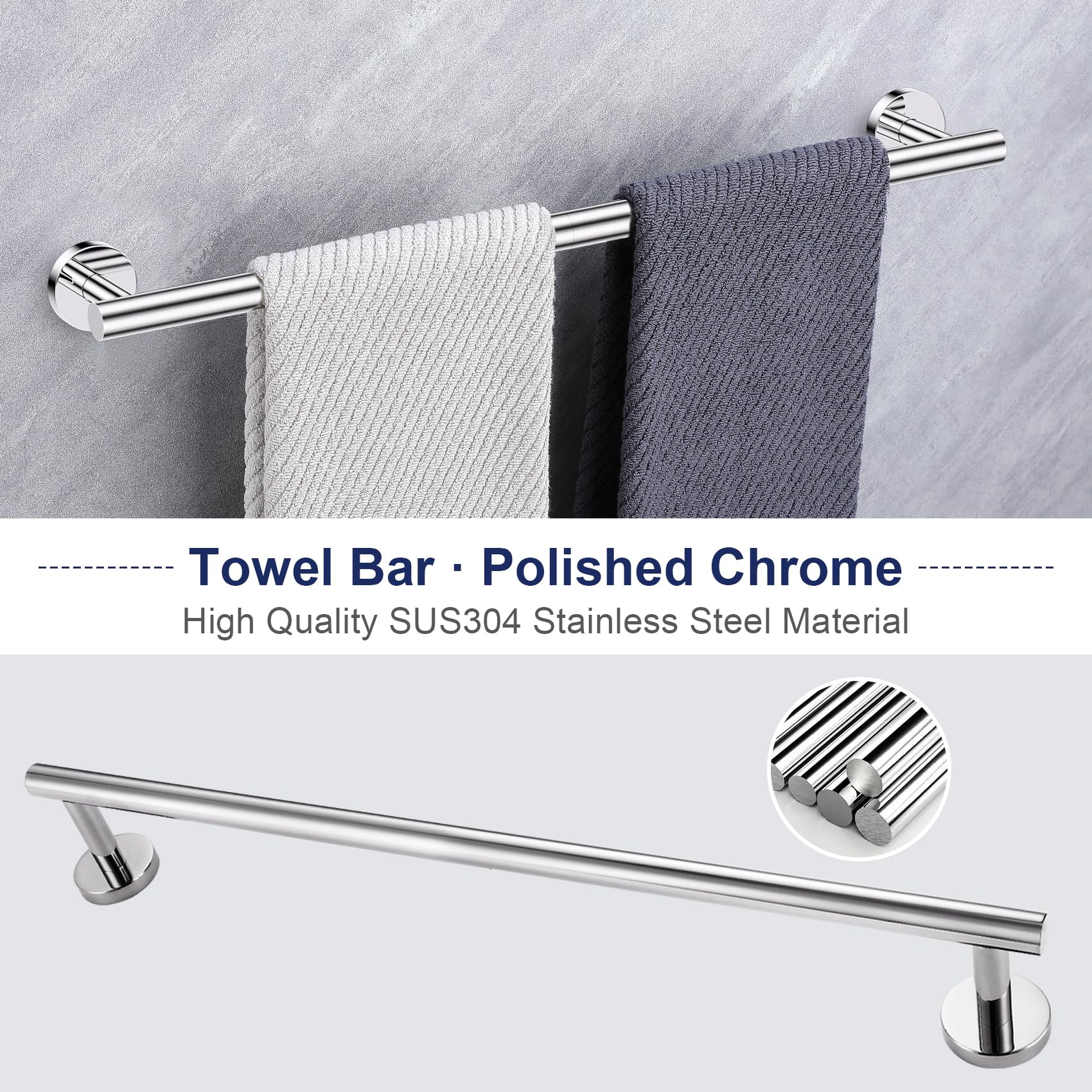 Lairuier Polished Chrome Bathroom Hardware Set, 10-Piece Towel Bar Set Sus304 Stainless Steel Bathroom Hardware Accessories Set