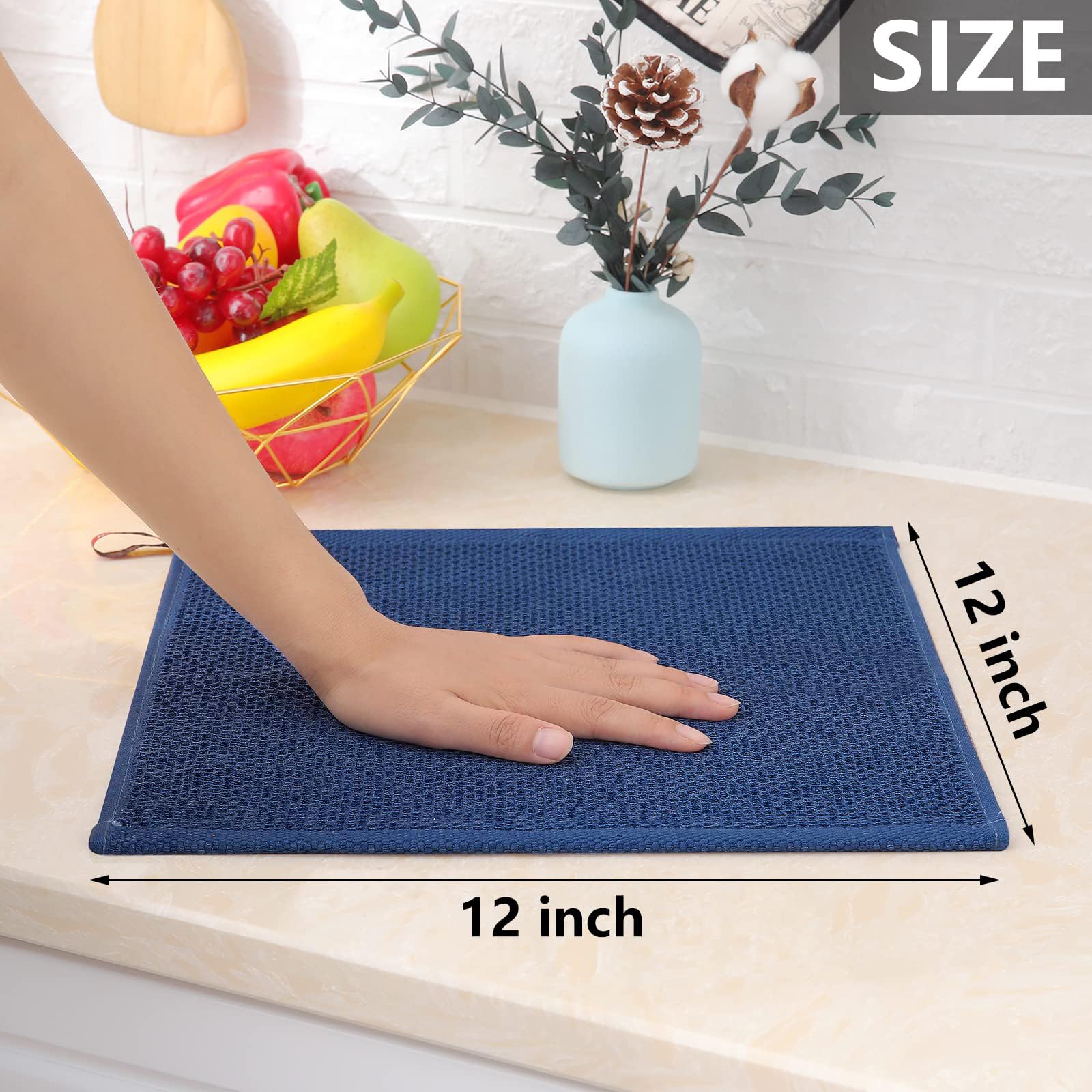 Homaxy 100% Cotton Waffle Weave Kitchen Dish Cloths, Ultra Soft Absorbent Quick Drying Dish Towels, 12 x 12 Inches, 24-Pack, Nav