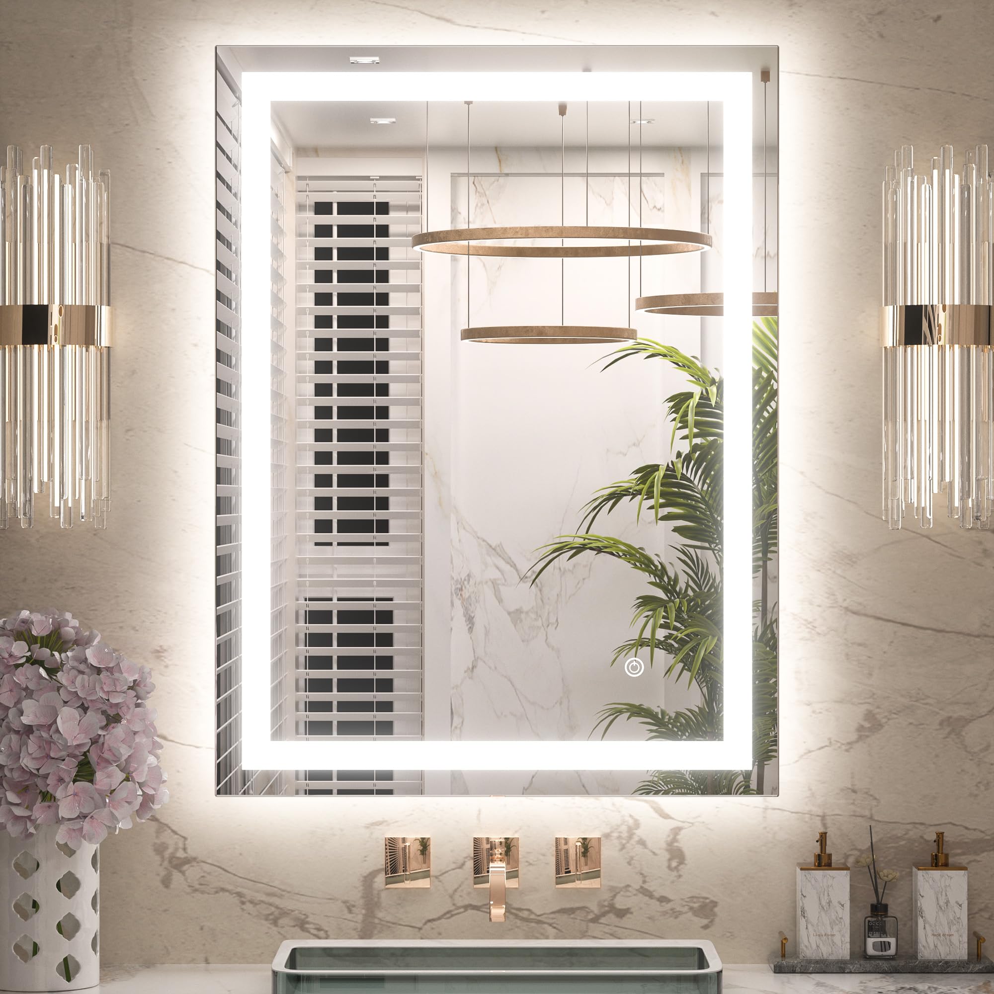 Keonjinn 24 X 32 Inch Bathroom Mirror With Lights, Led Mirror With Frontlit & Backlit, Lighted Mirror With Stepless Dimmable 3-C