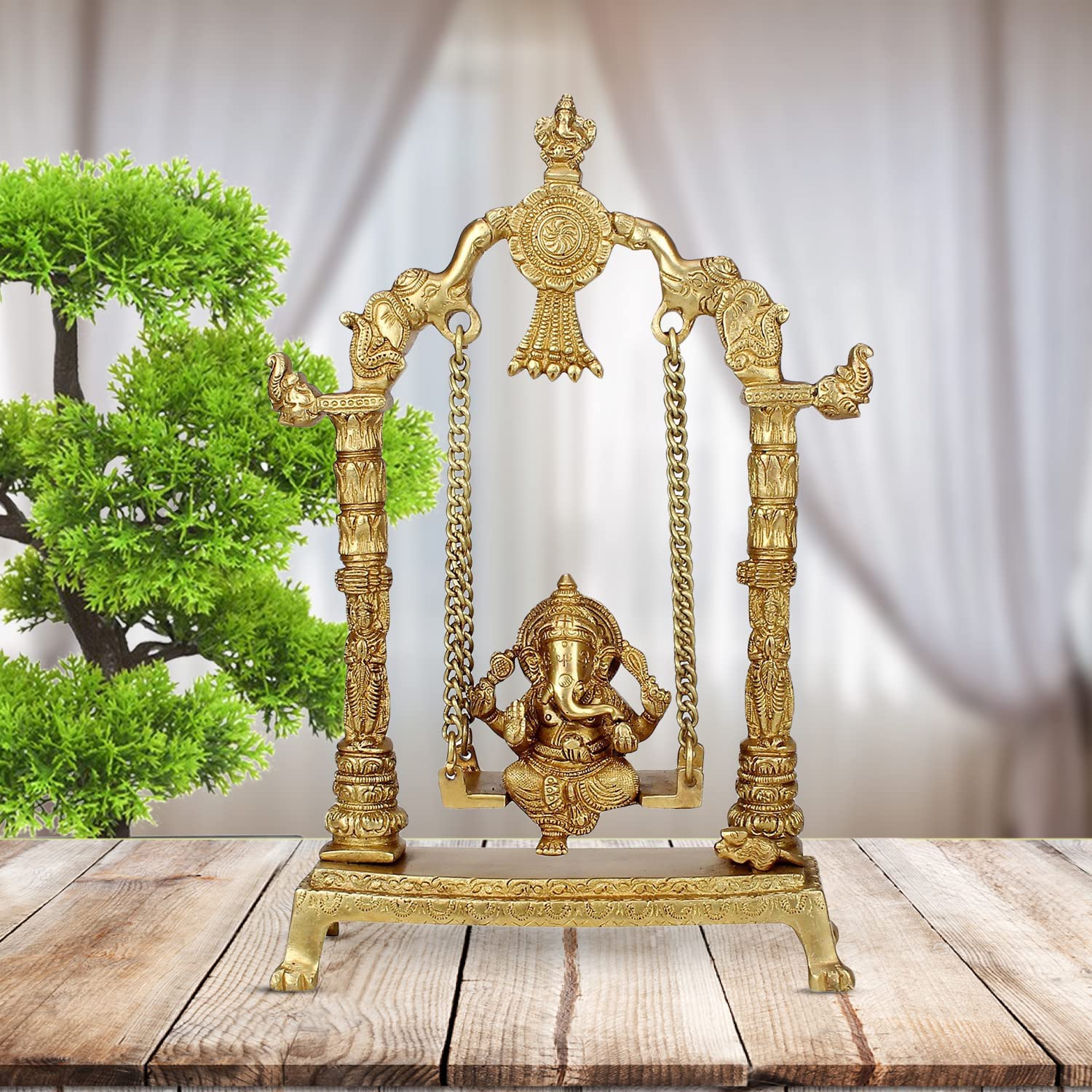 Artvarko Brass Lord Ganesha Bhagwan On Swing Brass Ganesh Idol Ganpati On Swing Jhoola Jhula For Home Dcor Office Gift