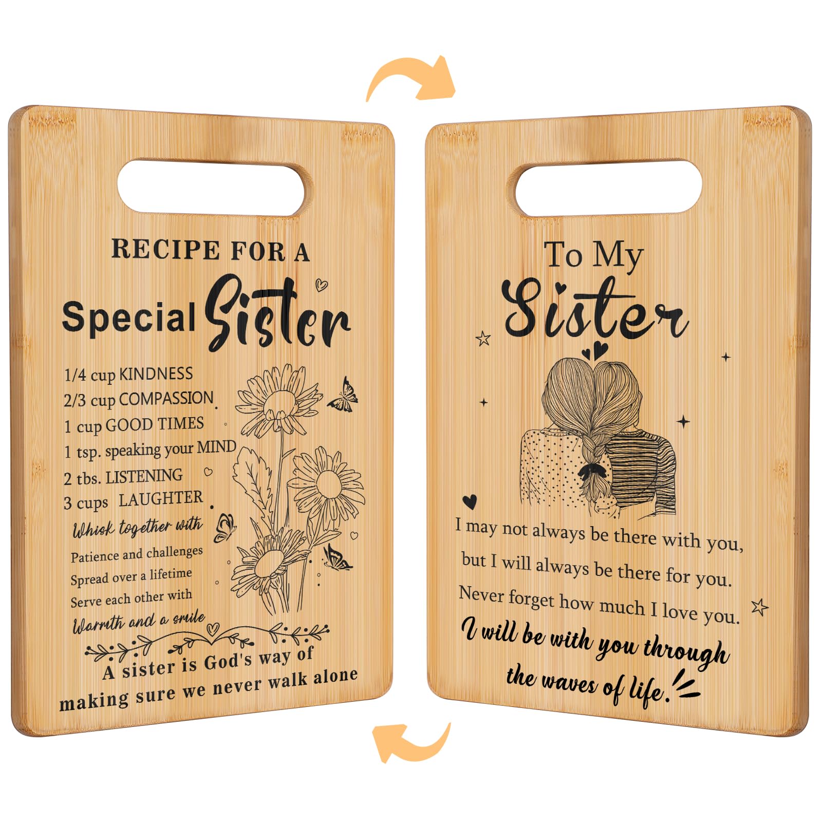 Gifts for Sister, Sister Birthday Gifts from Sisters - Unique Engraved Cutting Board Decorations Present, Best Friendship Soul G