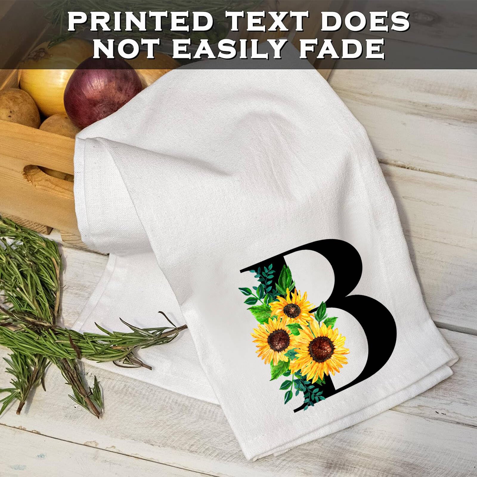 Z-synka Monogrammed Sunflower Hand Towels,Ini-tial B Tea Towel Letter Kitchen Towels,Sunflower Gifts for Women,Monogram Dish Tow
