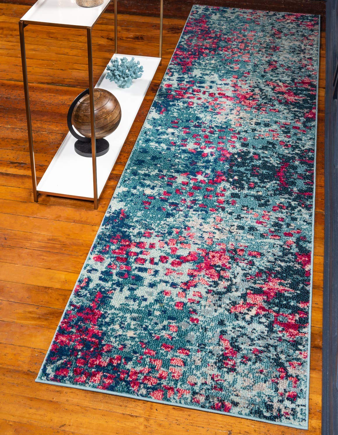 Unique Loom Jardin Collection Colorful, Vibrant, Abstract, Modern Area Rug, 2 ft 7 in x 10 ft, Blue/Pink