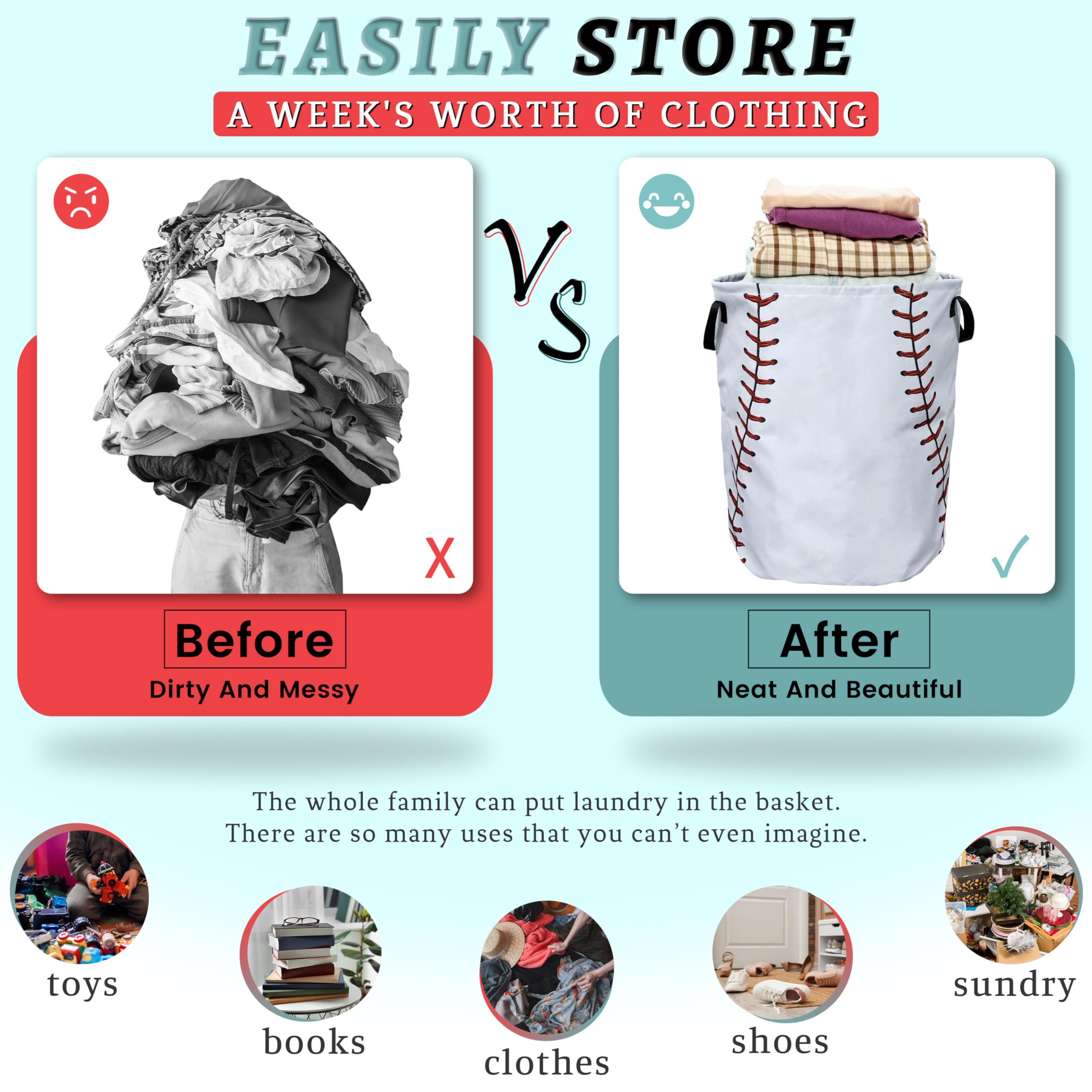 Baseball Texture Pattern Laundry Basket Foldable With Handles Tote Bag Oxford Cloth Funny Laundry Hamper Clothes Storage Bucket