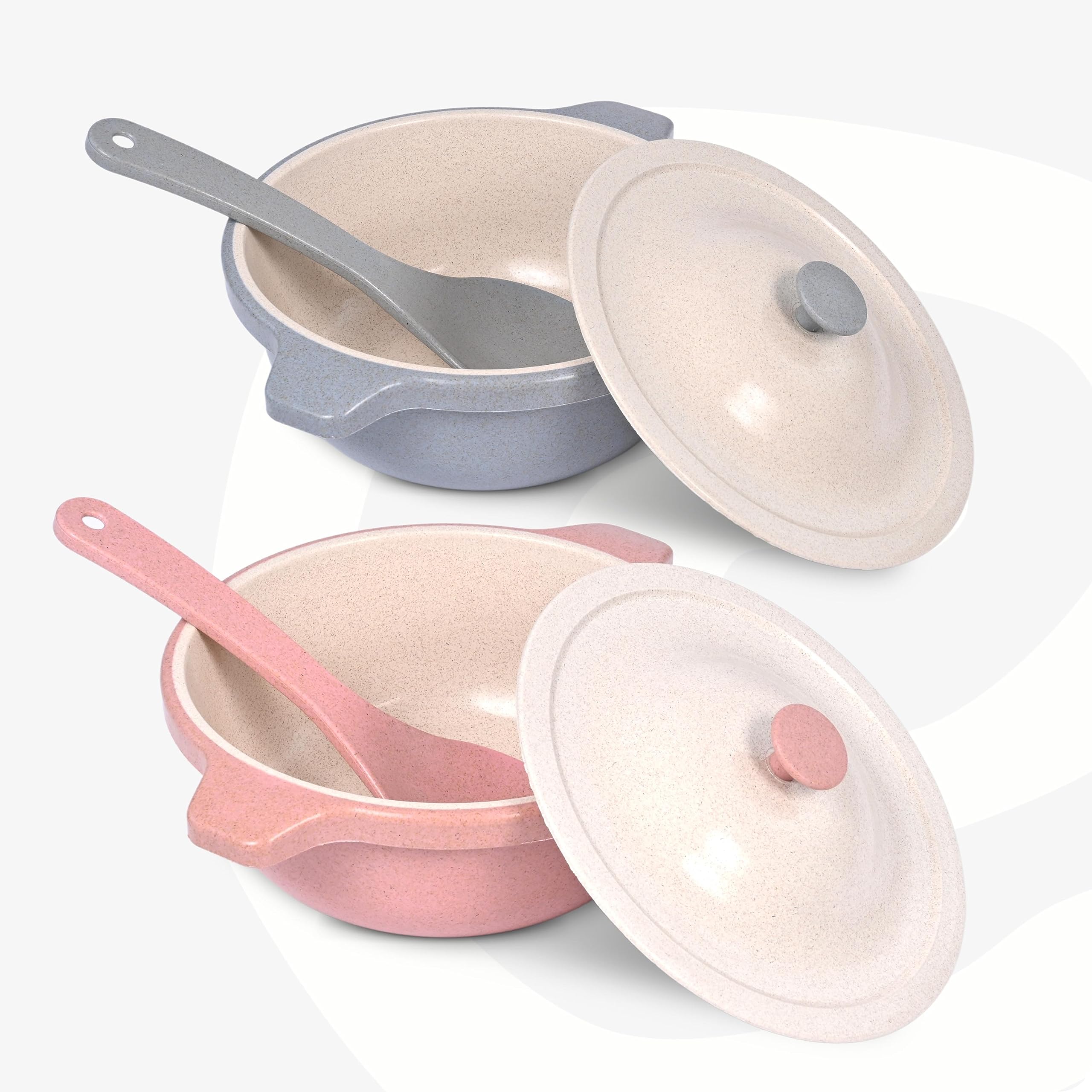 Eha Earth Friendly Serving Bowls With Lid | Microwave Safe | Made With Rice Husk And Bamboo Fibers | 1250 Ml Each | Set Of 2 | A