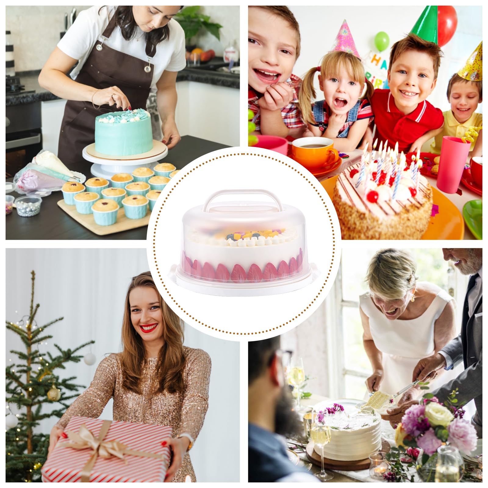 Cake Carrier With Lid And Handle, Multipurpose Cake Stand Fits 10 Inch Cake, Cupcake Containers For 11 Cupcakes,Cake Holder Serv