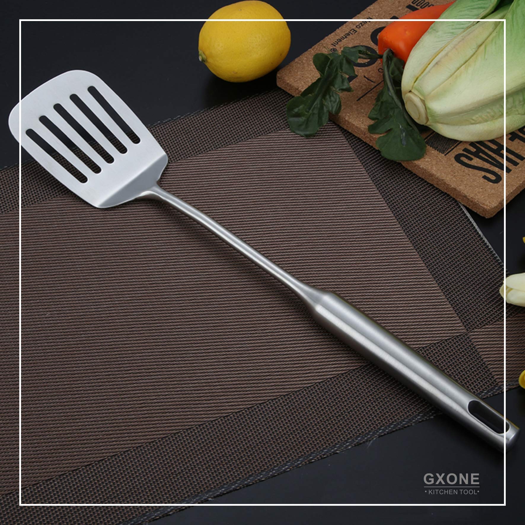 Stainless Steel Slotted Spatula,Cooking Utensil For Kitchen Use With Hollow Handle,Silver/14.9Inch