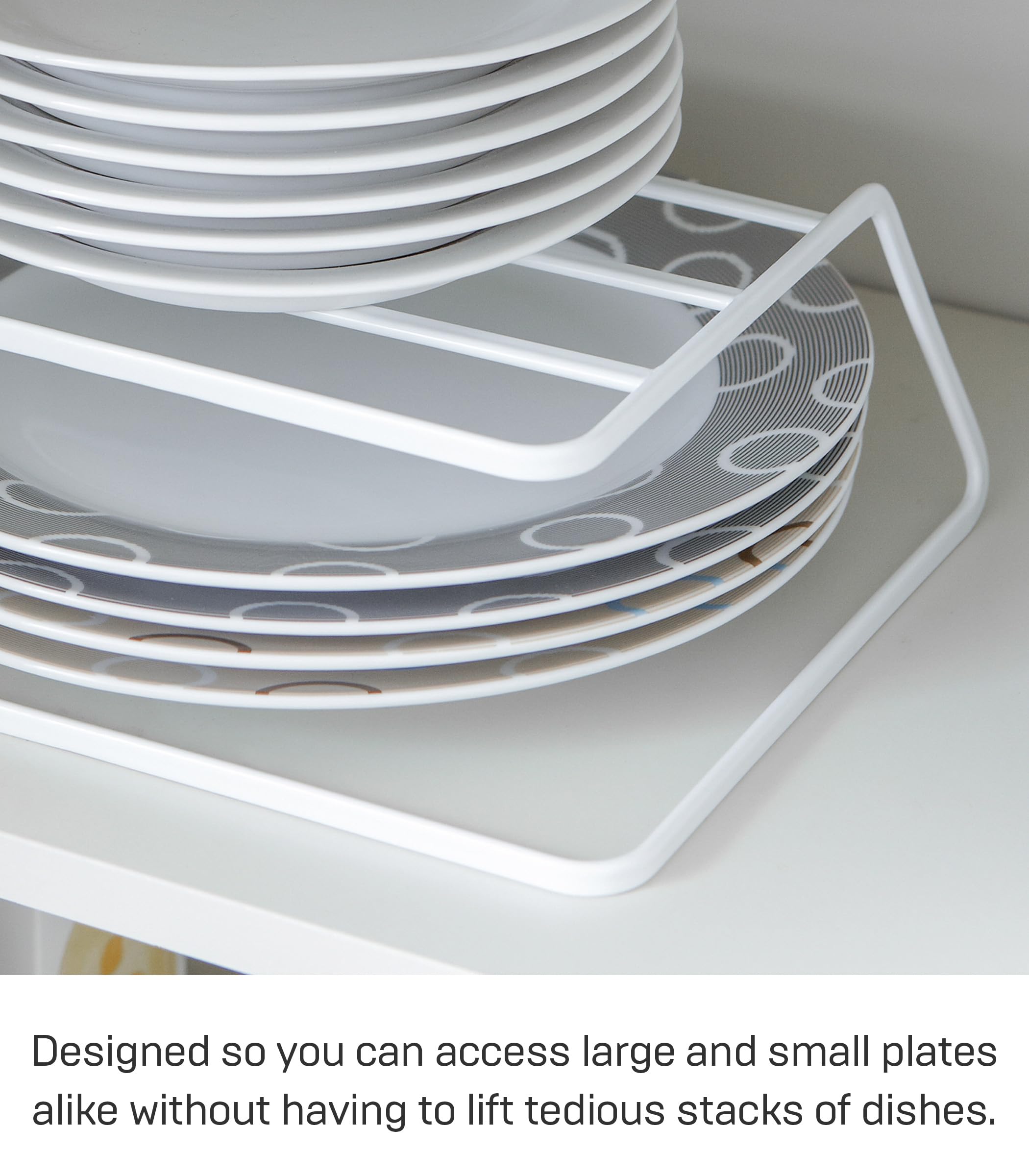 YAMAZAKI Home Tower Dish Riser - Steel Shelf Organizer for Kitchen Cabinets, One Size, White - Model 7488-P