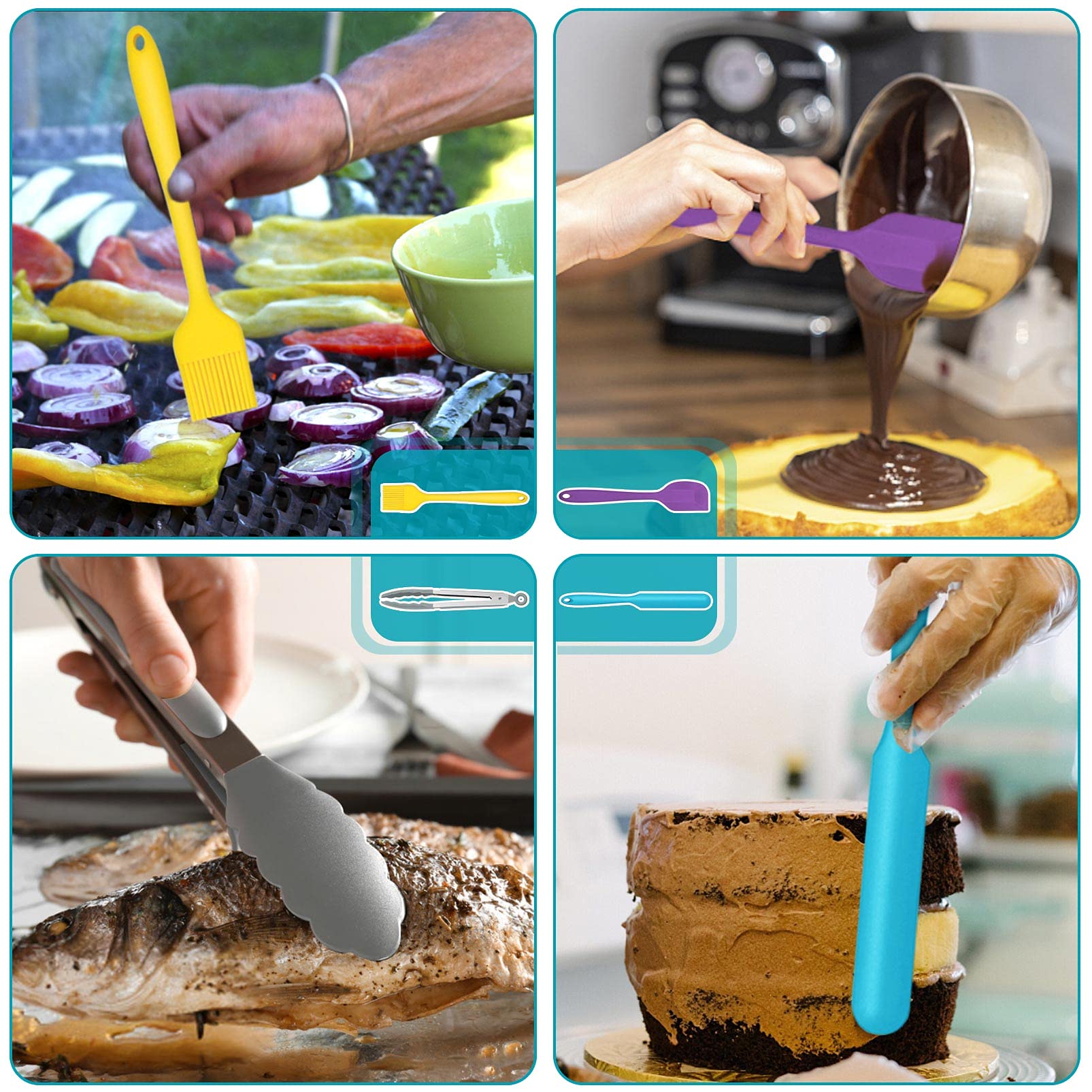 Teamfar 14 Pcs Cooking Utensil Set, Silicone Kitchen Utensil Set With Stainless Steel Handle, Spatula/Spoon/Turner/Skimmer, Heal