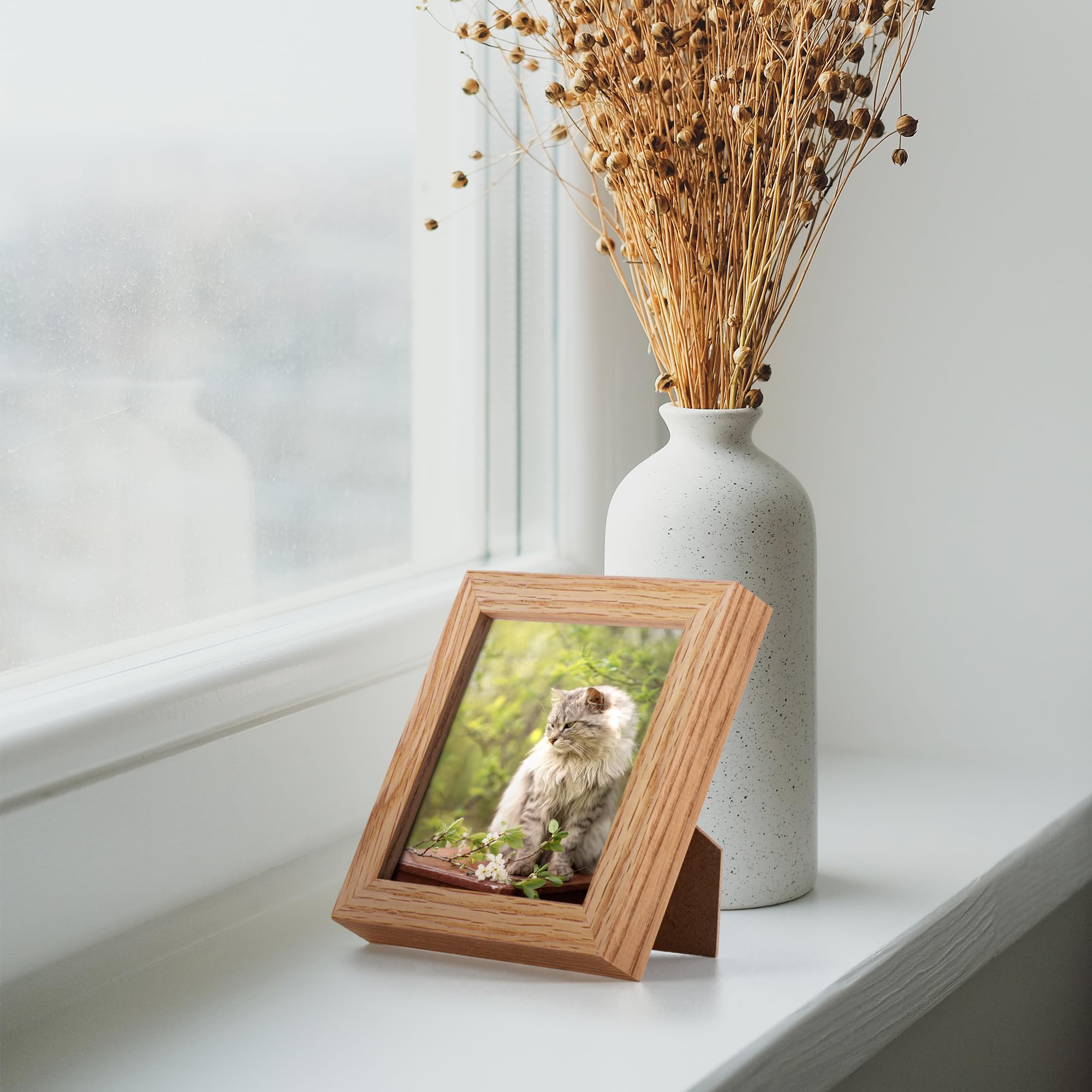 Picture Frame, Rustic Oak Wood Picture Frames with Mat & Real Glass, Oak Poster Frame, Photo Frames for Wall and Tabletop Displa