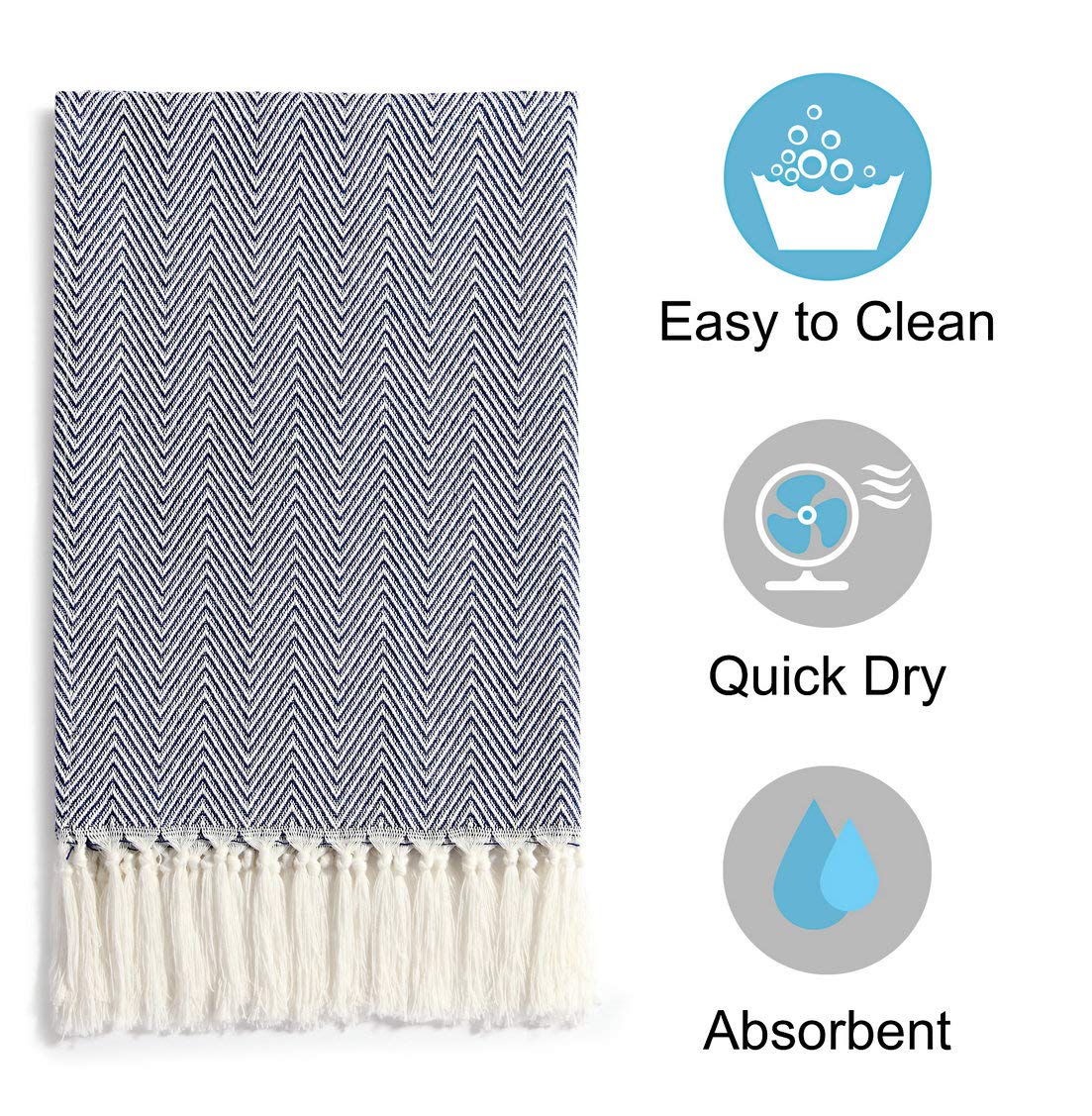 Mia'Sdream Tassels Cotton Bath Hand Towel Set Kitchen Tea Towel Dish Towels Set Napkin Washcloth 3 Pack 16Inch X 24Inch (Blue)
