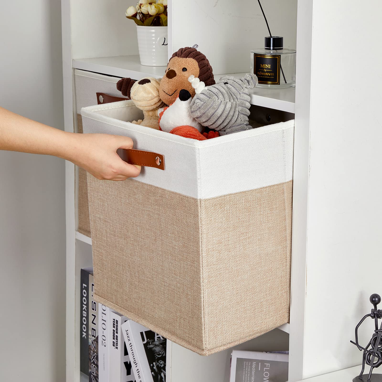 Dullemelo Cube Storage Bins,13 X 13 X 13 Inch Fabric Storage Cubes For Organizing,Collapsible Foldable Linen Canvas Closet Stora