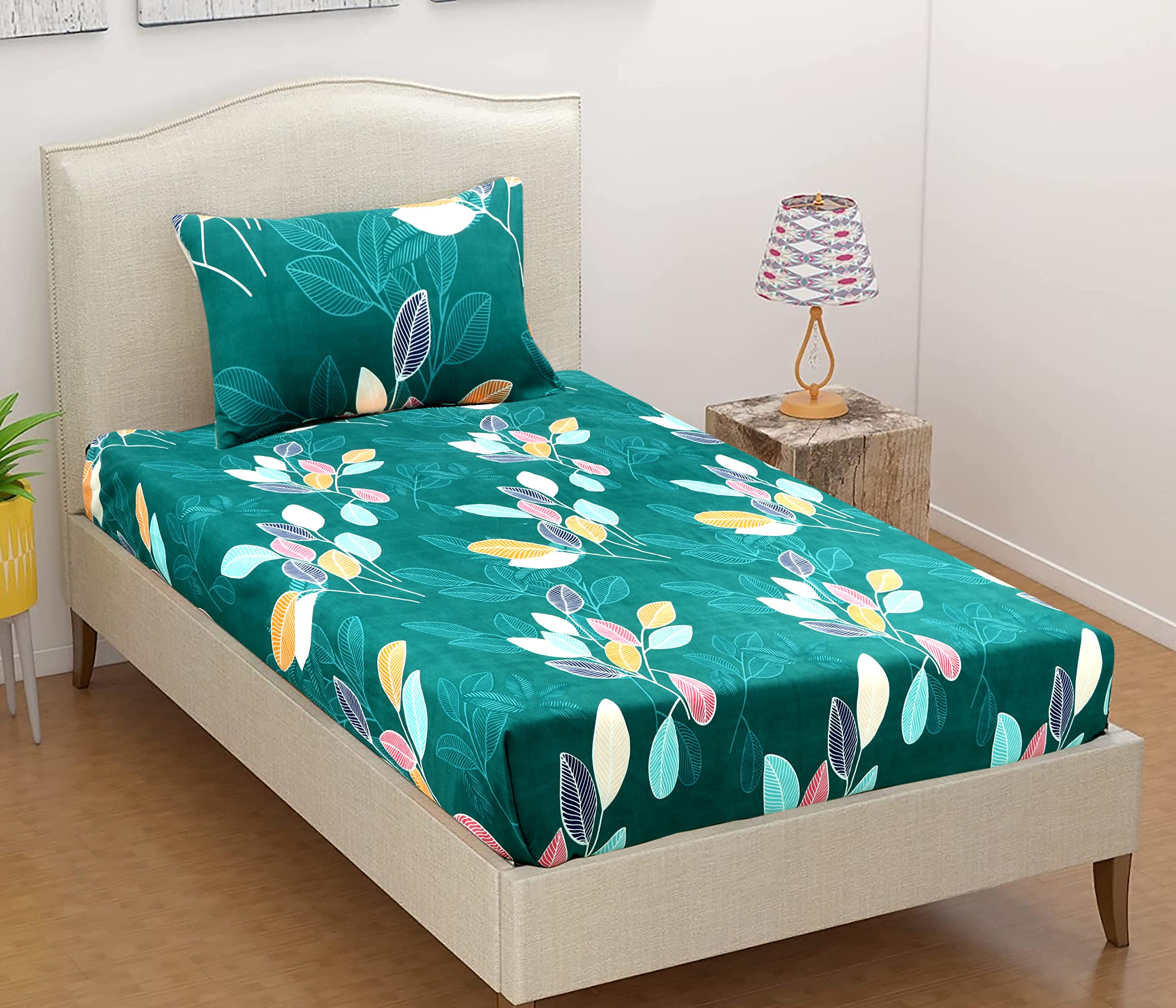 BSB HOME 100% Cotton Abstract Print Mix N Match Single Bed Sheet with 1 Pillow Covers for Single/Coat/Diwan Bed, Dak Blue and Be