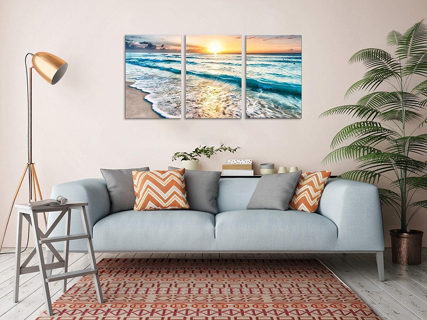 Tutubeer 3 Panel Canvas Wall Art For Home Decor Blue Sea Sunset White Beach Painting The Picture Print On Canvas Seascape The Pi