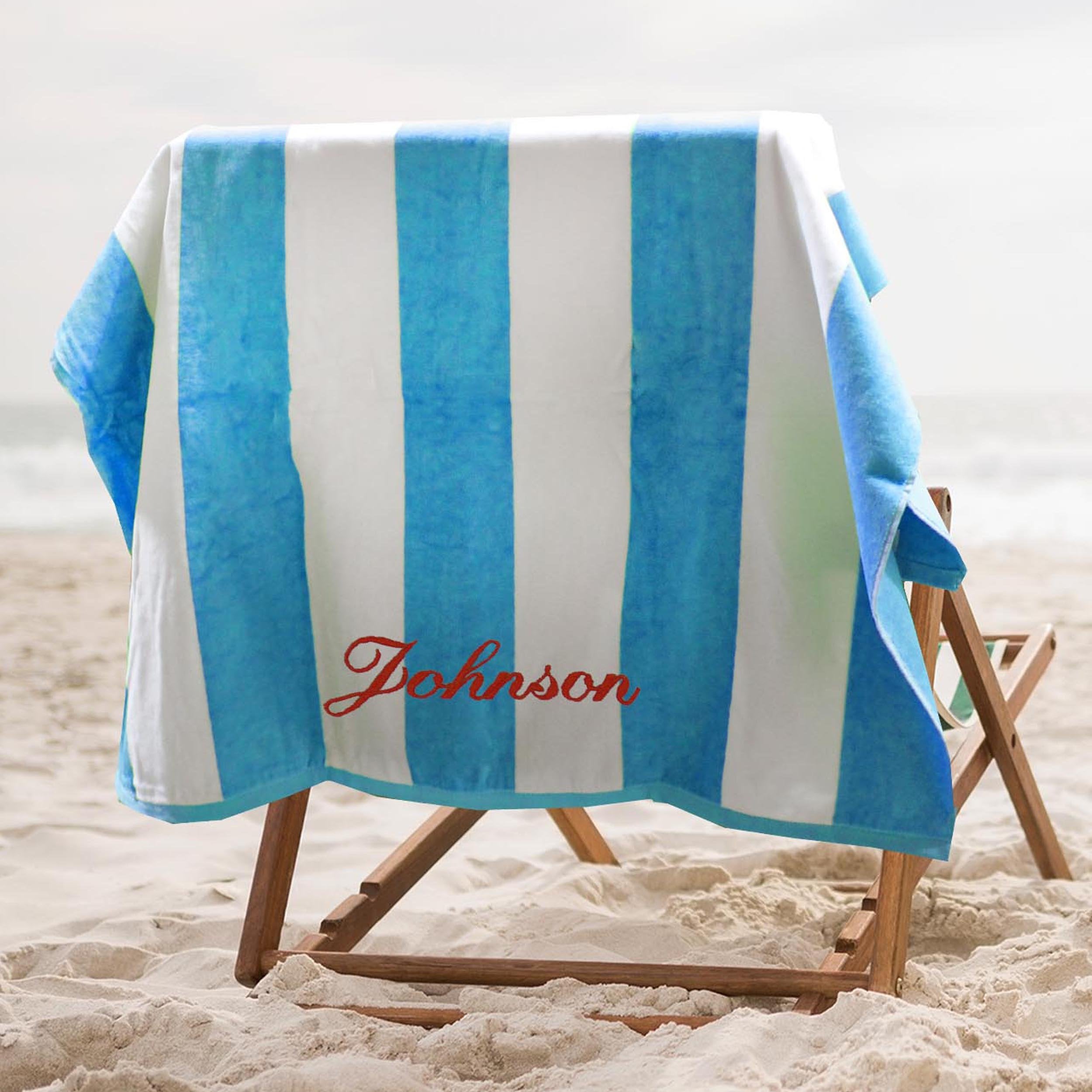 The Wedding Party Store Premium Personalized Striped Cabana Beach Towel 35'' X 60'' - Monogrammed Pool Towels - Custom Embroider