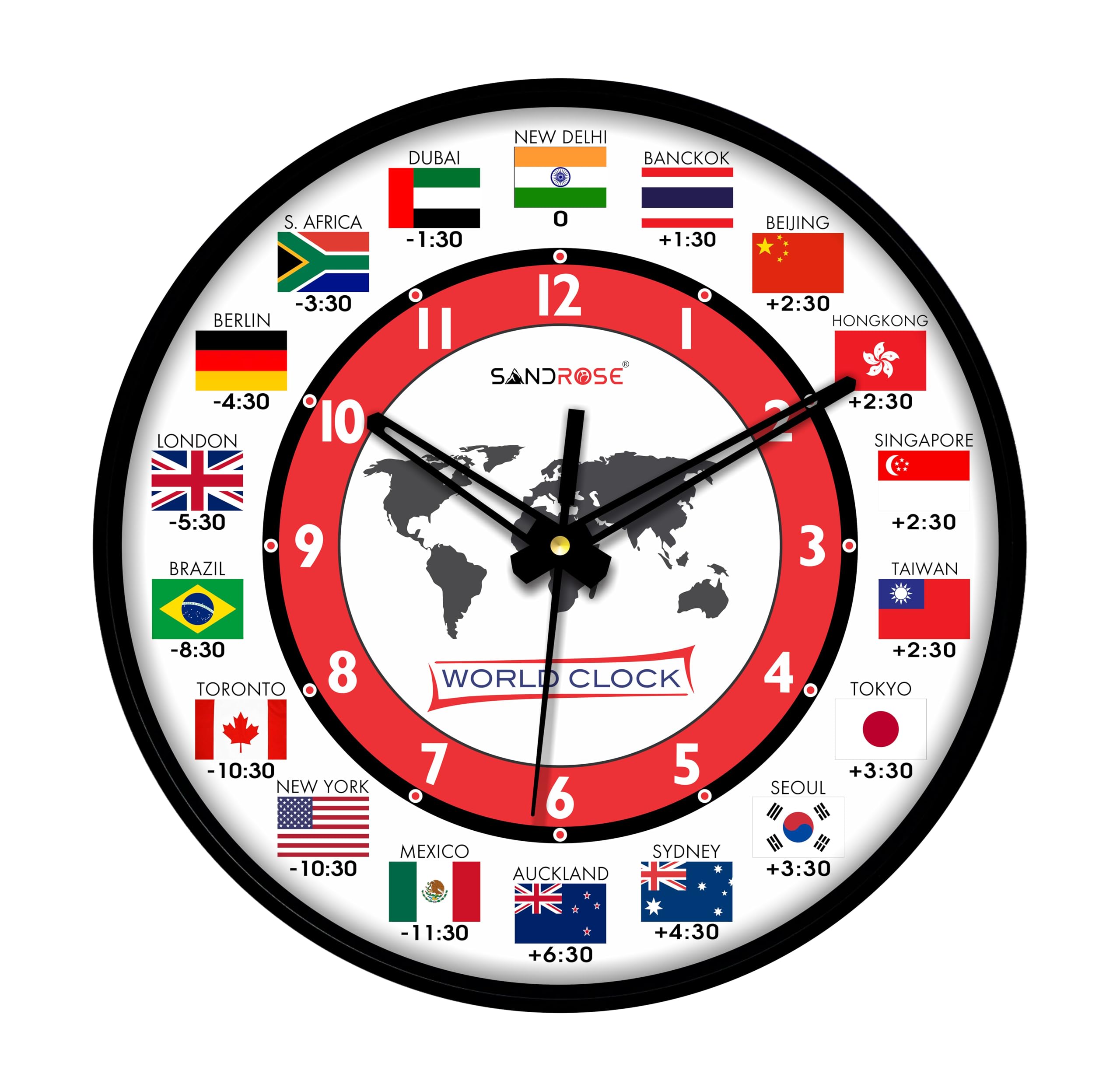 Sandrose 10-Inch Designer Plastic Analogue Round Wall Clock For Home, Kitchen, Living Room, Bedroom, Office (24 Cm X 24 Cm X 4.5
