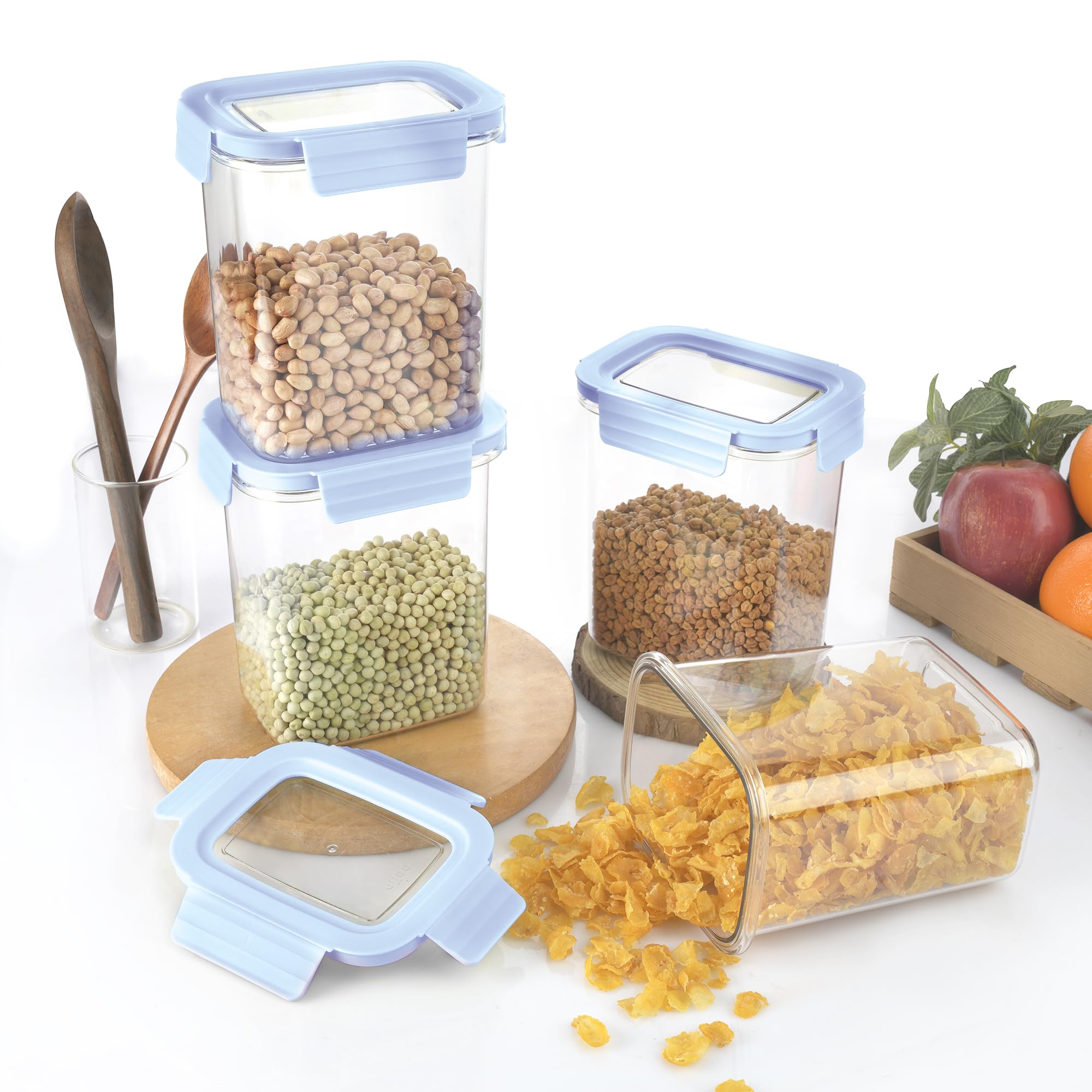 Cello Fabio Plastic Jar Storage Container With Air-Tight Vacuum Rubber Lock - 6 X 500 Ml, 3 X 1100 Ml, 9 Pieces, Blue