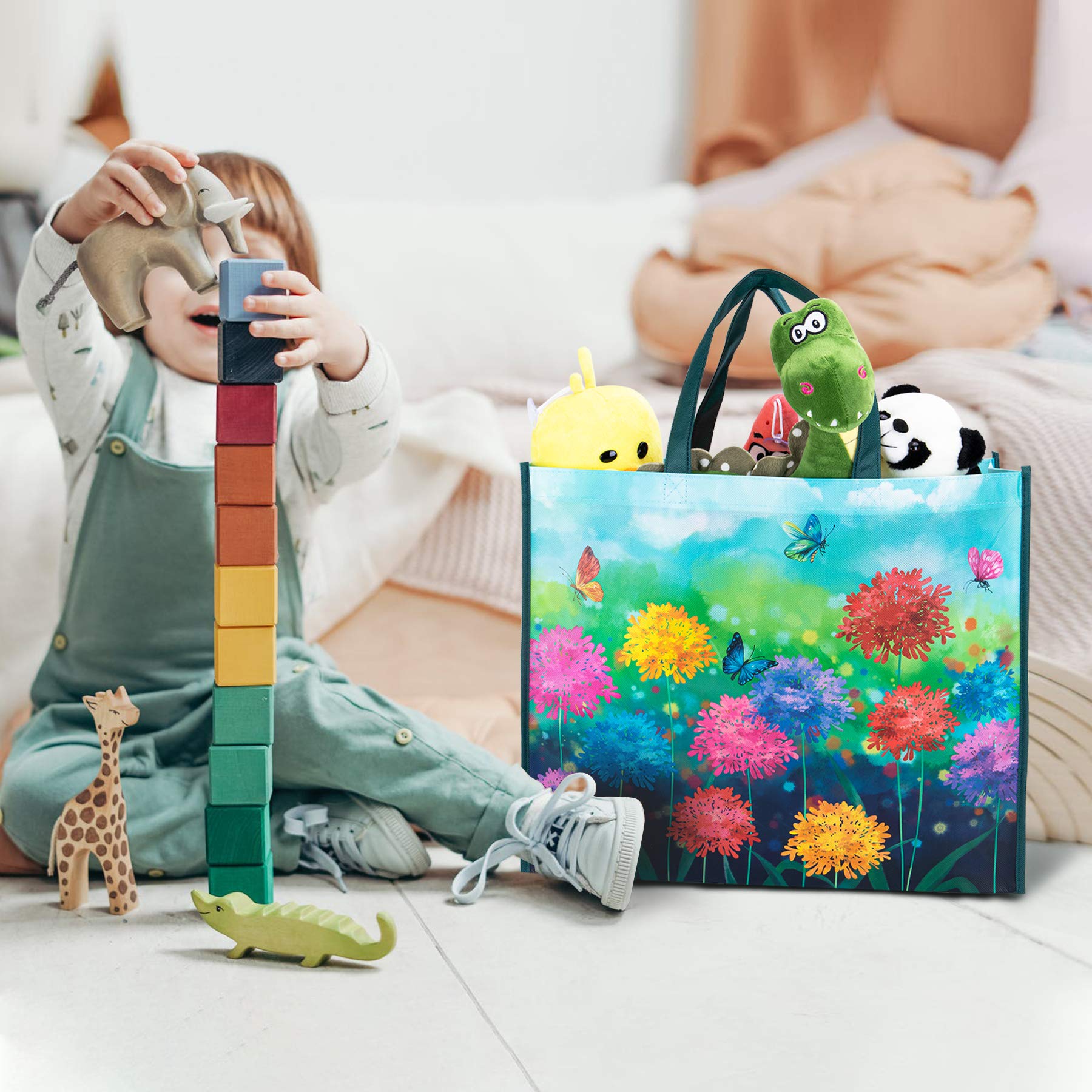 Nymphfable 6 Pack Grocery Bags Reusable Butterflies Colorful Flowers Shopping Bags Washable Foldable Tote Bag 50Lbs