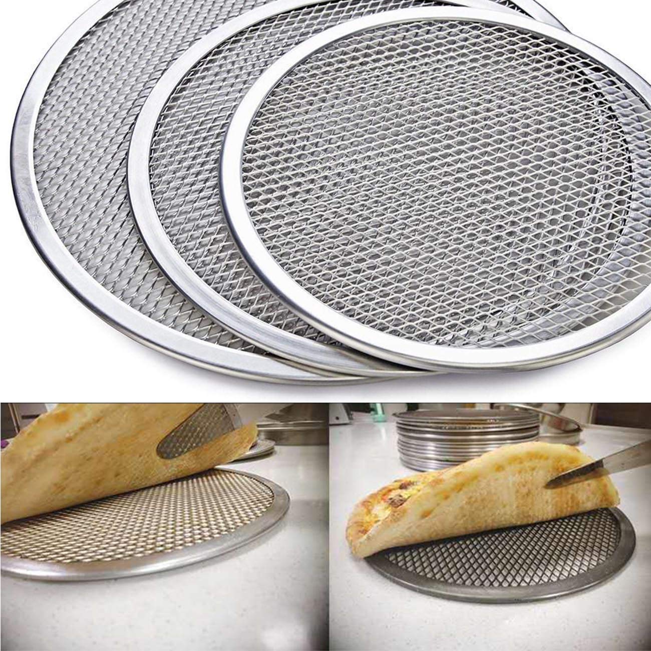 Pizza Screen, 3Pcs Aluminum Alloy Seamless Pizza Screen Non Stick Mesh Net Baking Tray Cookware Kitchen Tool For Oven, Bbq 10 In