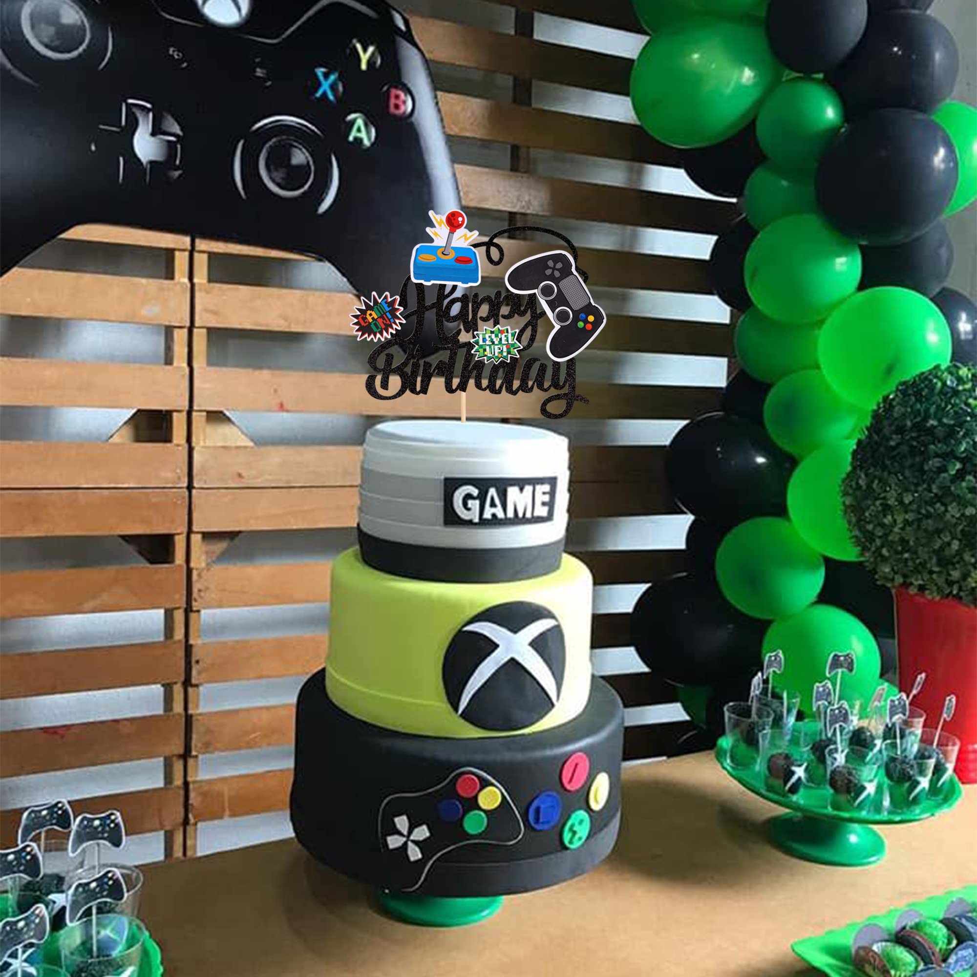 1 Pcs Video Game Happy Birthday Cake Topper Glitter Video Game Cake Pick Game On Controllers Gamepad Cake Decoration For Game Th