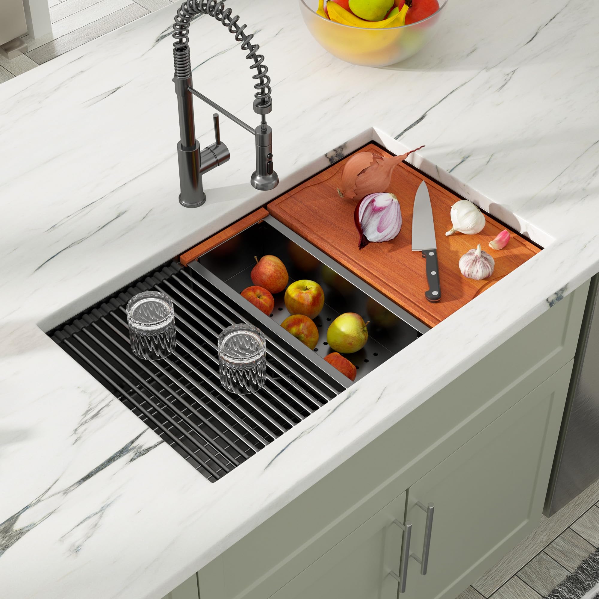 Dcolora 30 Inch Undermount Sink Black Stainless Steel Kitchen Sink Undermount Workstation Gunmetal Black Stainless Steel 16 Gaug