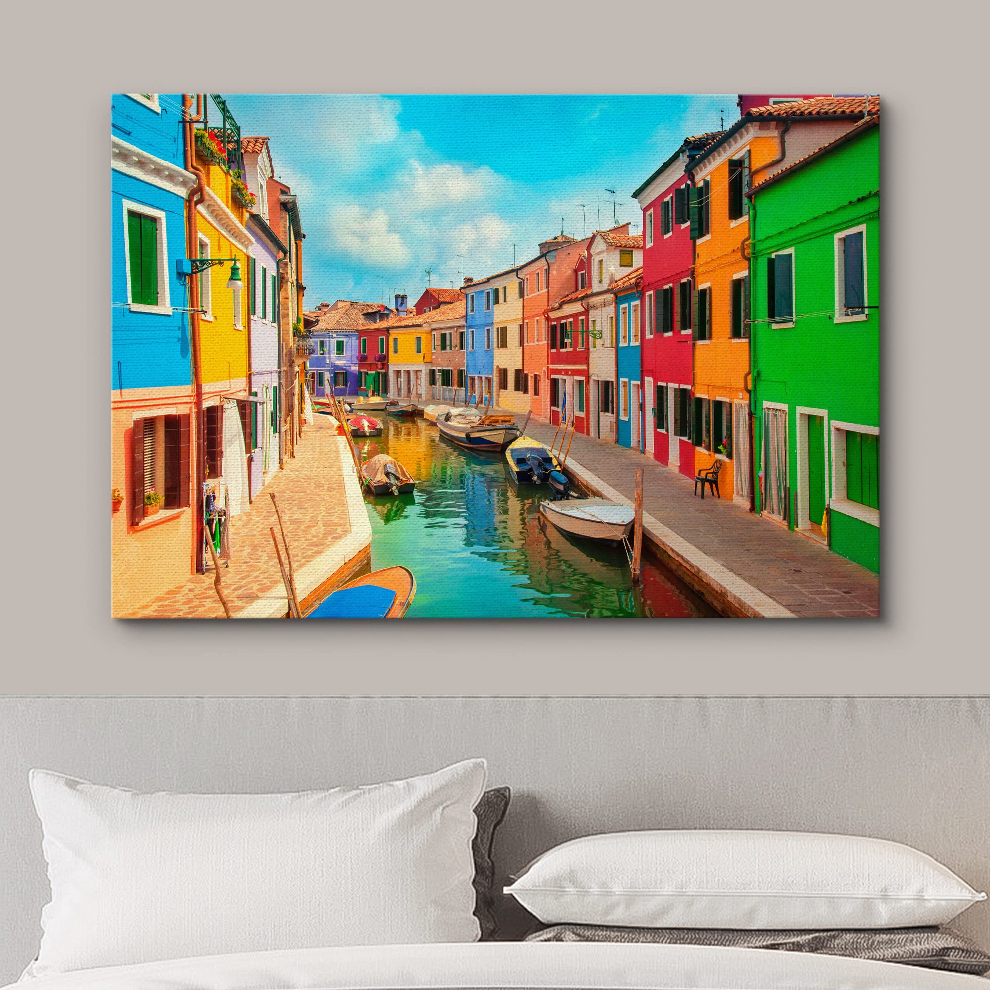 Wall26 Canvas Print Wall Art Vibrant Neon Venice Italy Canal Homes Nature Wilderness Photography Realism Rustic Scenic Landscape