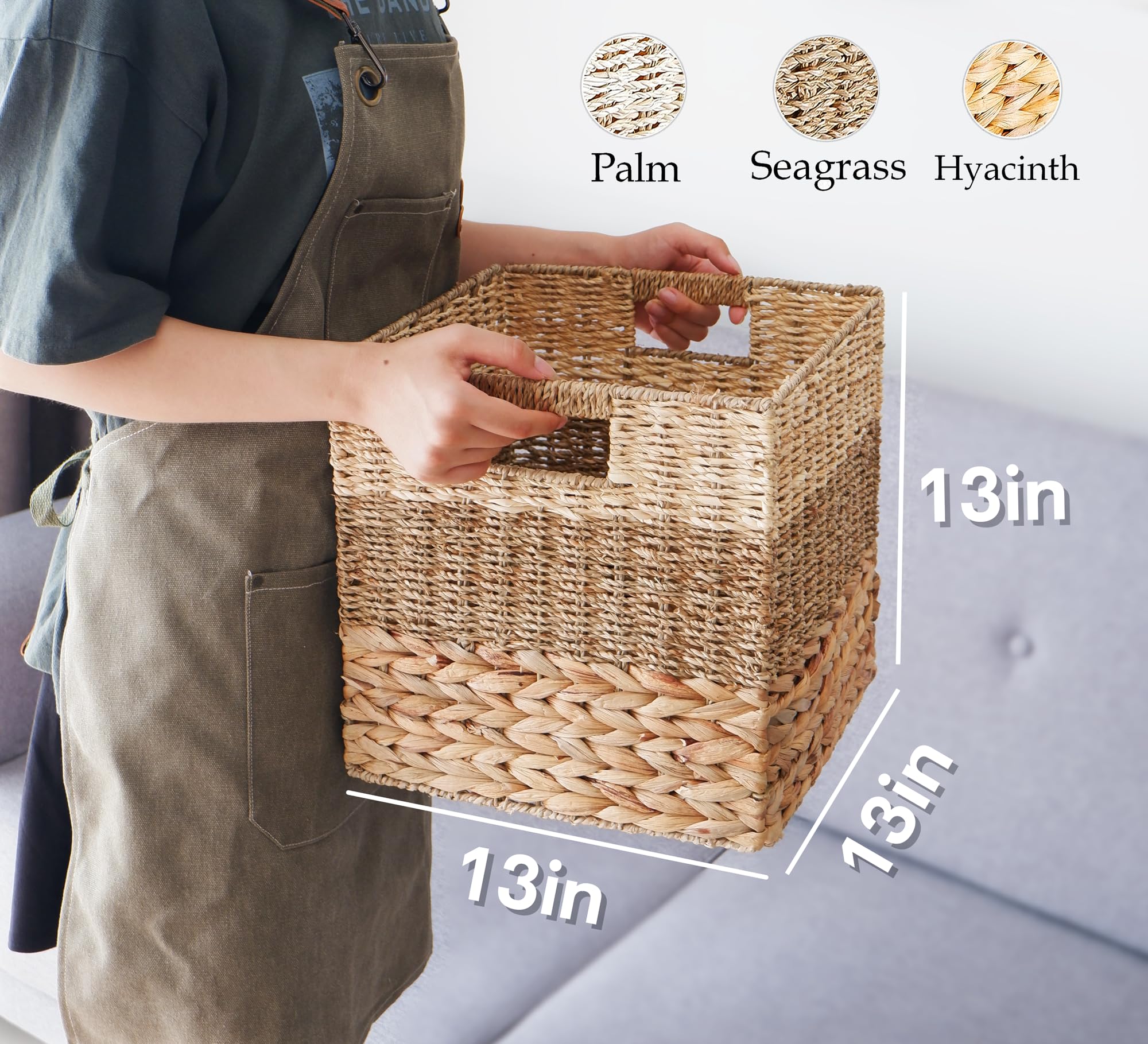 Chi An Home Wicker Storage Cubes, Set Of 4 Heavy Duty Hyacinth Baskets For Shelves, 13X13 Baskets For Cube Shelf, Natural Foldab