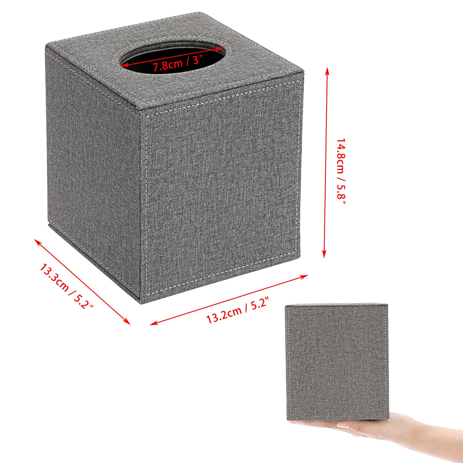 Sumnacon Square Linen Tissue Box Cover - Stylish Cube Tissue Box Holder with Magnetic Bottom  Decorative Tissue Box for Vanity Toilet Dresser Night Stand Table Countertop Home Office Car  Grey