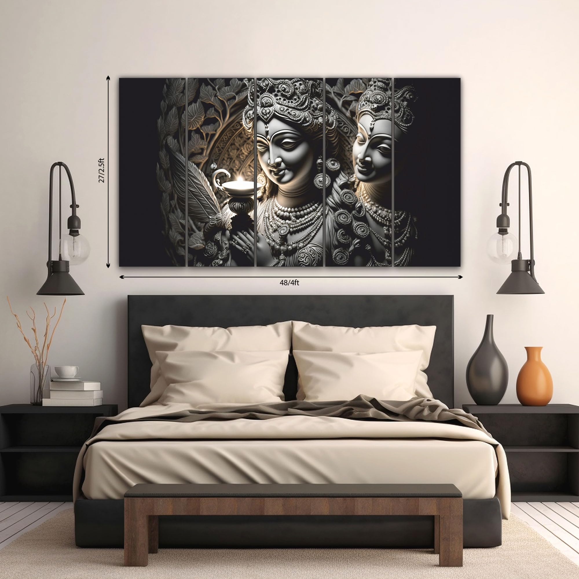 The Castle Decor Radha.krishan painting with frame 5 Big Size (27x48) Wall Art for living room,Bedroom,Drawing room,Hotels-Digit