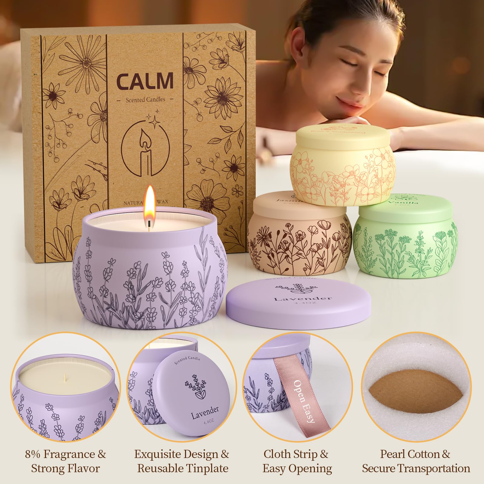 WarmEmbrace Scented Candles for Women, 17.6oz Romantic Candles for Valentine's Day, Candle Set, 120H Burning, Soy Candles for Ho