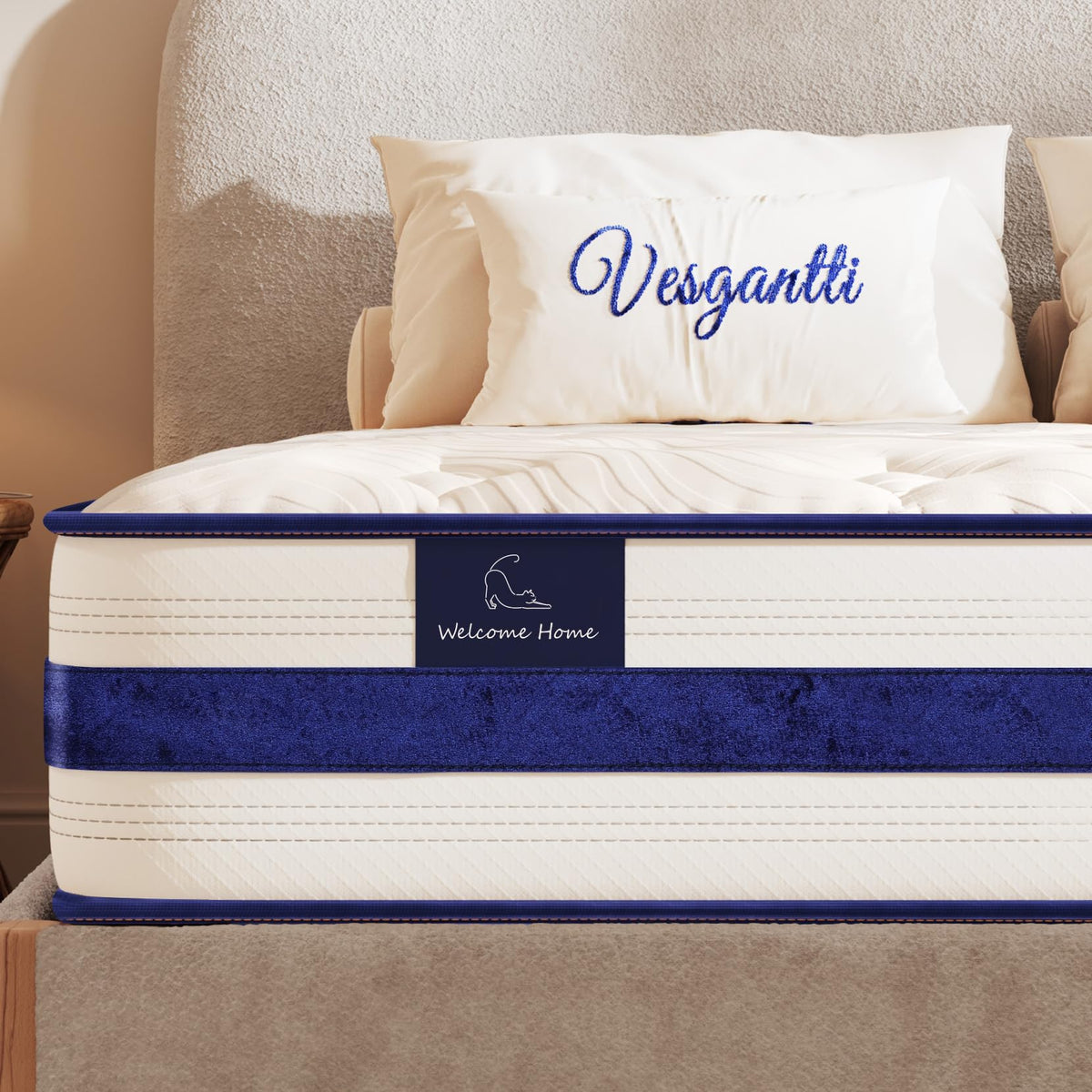 Vesgantti King Size Mattress, 12 Inch Hybrid Innerspring Mattress With Memory Foam, Support & Pressure Relief, Medium Firm Feel
