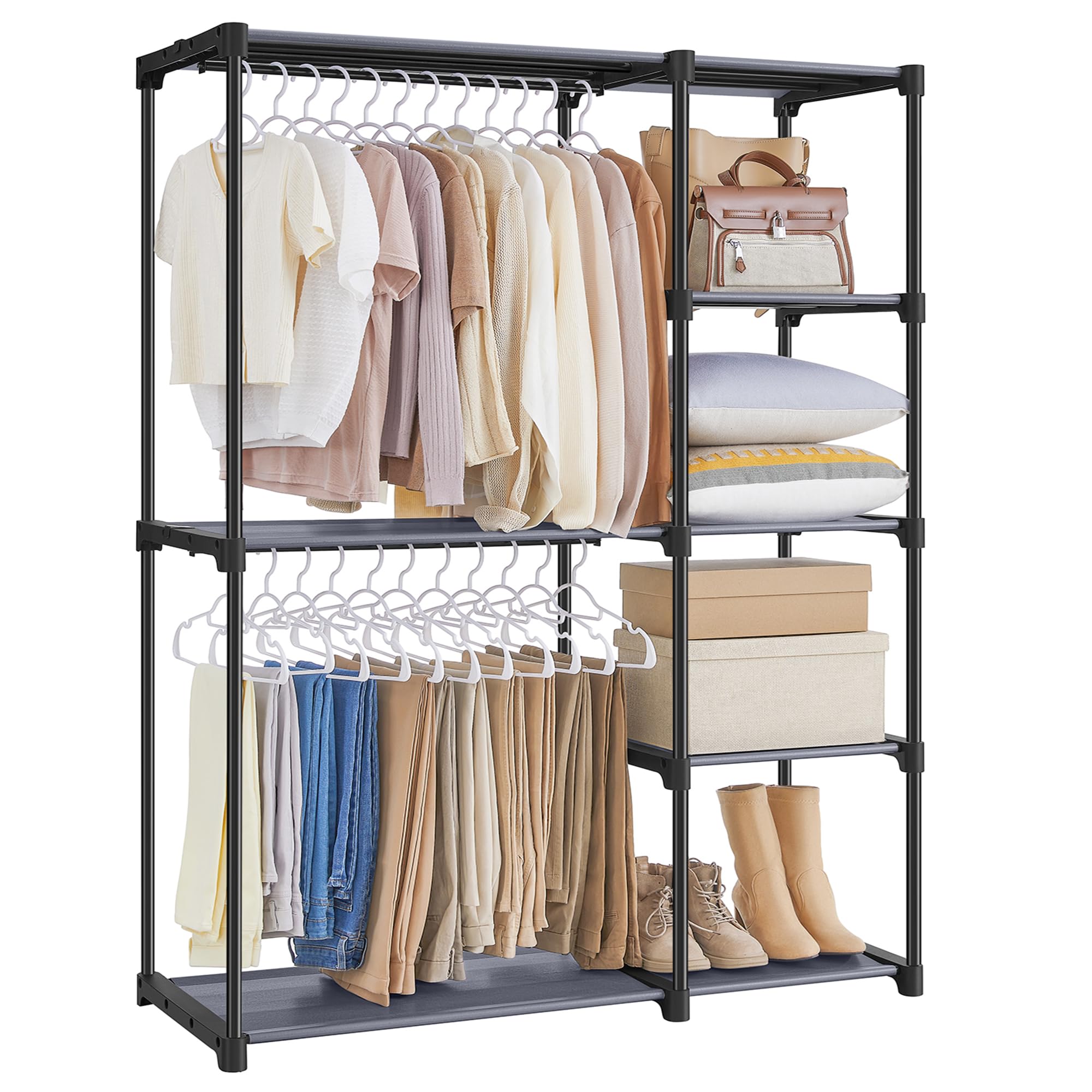 Songmics Freestanding Closet Organizer, Portable Wardrobe With 2 Hanging Rods, Clothes Rack, Storage Organizer, Cloakroom, Stabl