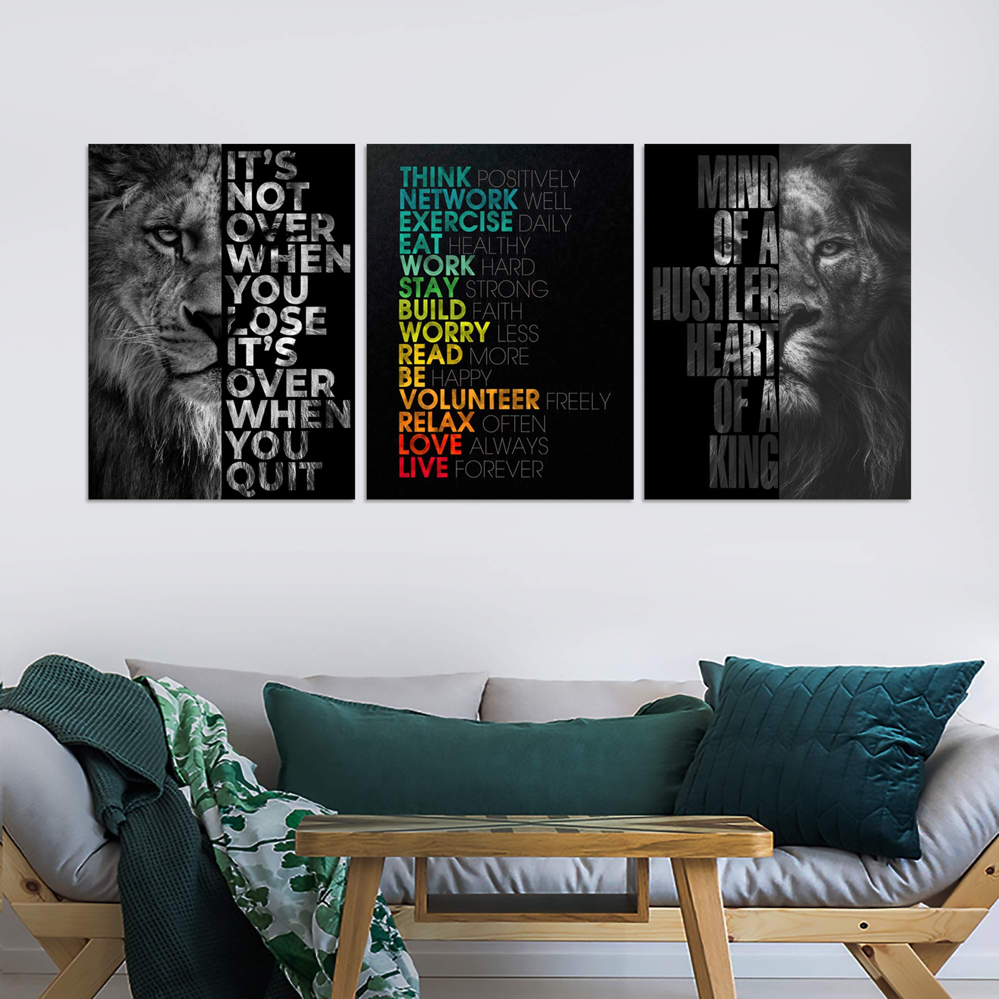 Motivational Office Wall Decor Hustle Canvas Wall Art Inspirational Posters Entrepreneur Quote Canvas Paintings Wooden Framed 3