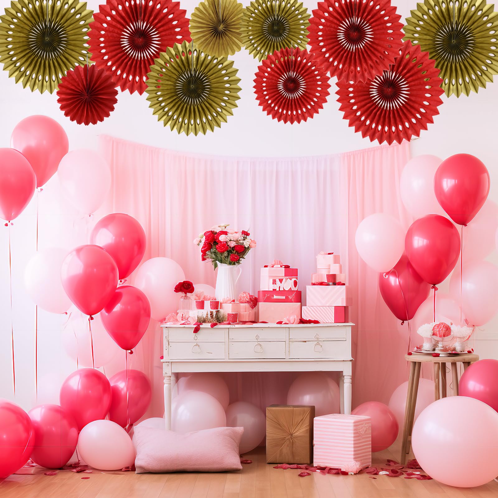 Beishida Red Gold Hanging Honeycomb Round Paper Fans Decoration Wedding Theme Tissue Paper Fan Garland For Birthday Anniversary