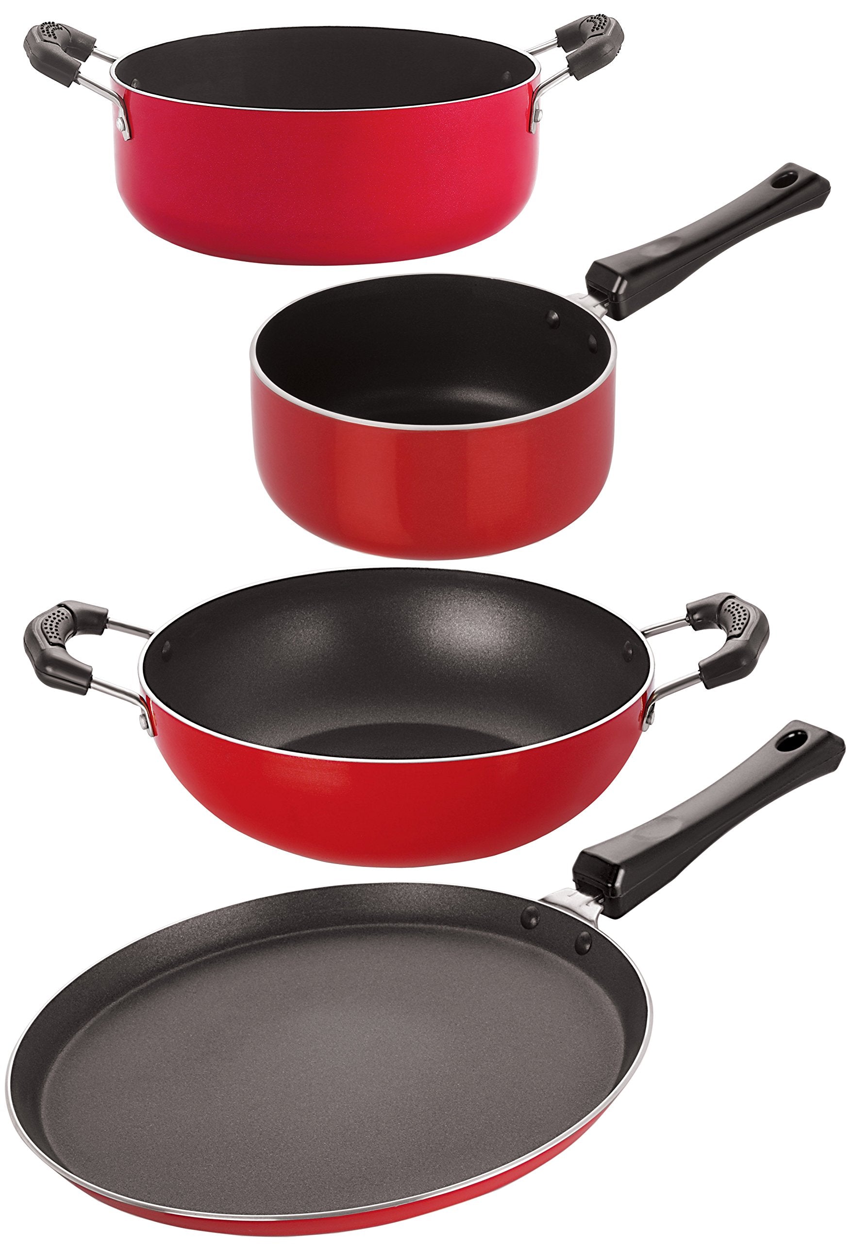 Nirlon NonStick Aluminium 3 Layer Coated Durable Kitchen Cooking Utencil Set 4 Piece