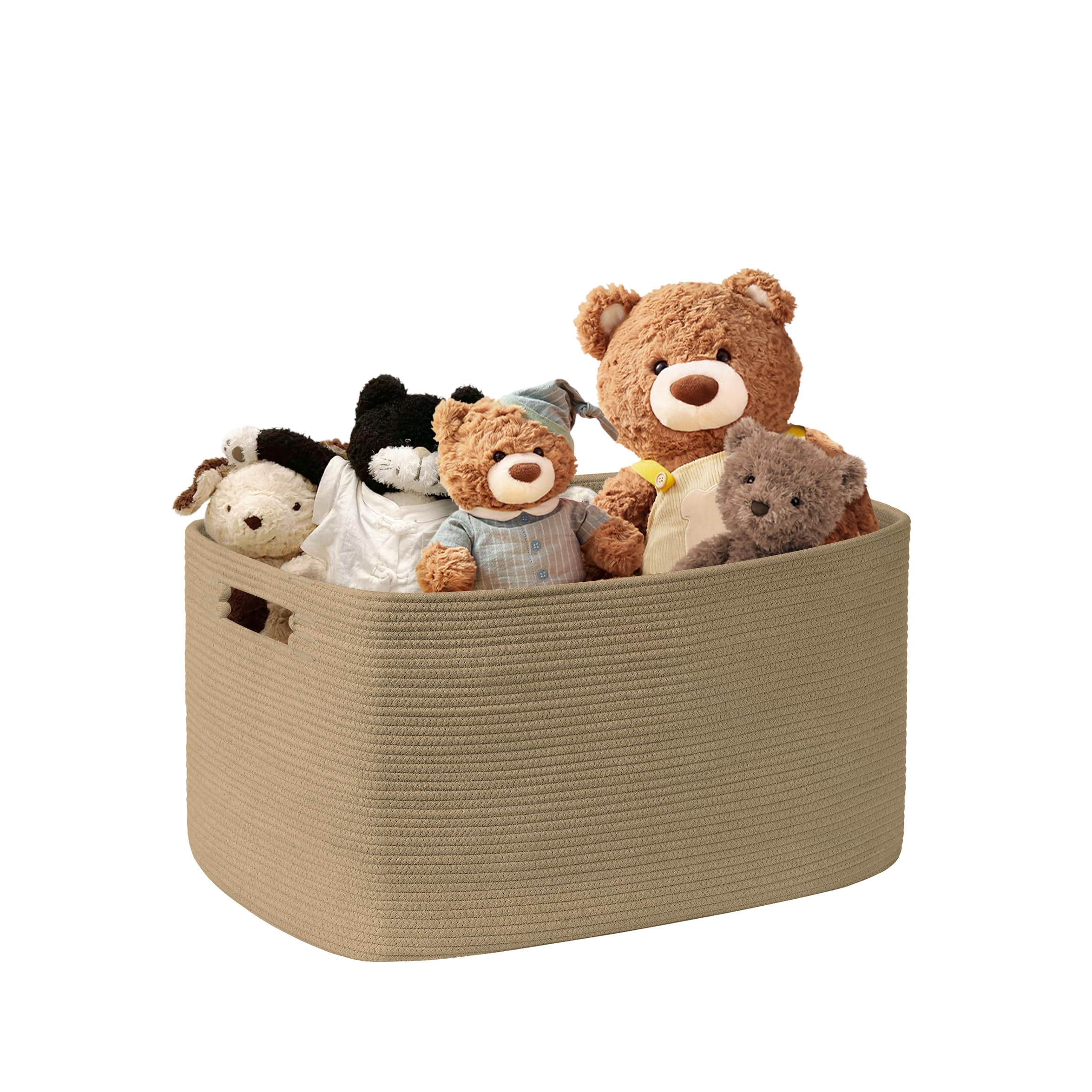 SunNewt 45L Small Wicker Laundry Basket for Living Room Storage,Cute Boho Woven Cotton Rope Baskets for Kids Toy,Gifts,Square Bl