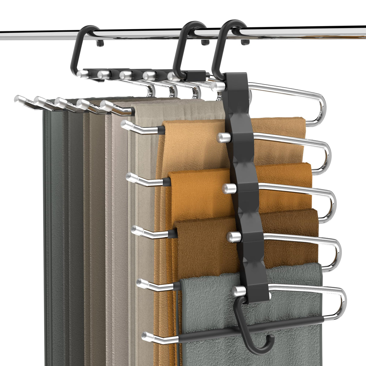 Pants Hangers Space Saving - 2 Pack Closet Organizer And Storage Jean Hangers, Stainless Steel Anti-Slip Clothes Hanger Scarf Ho