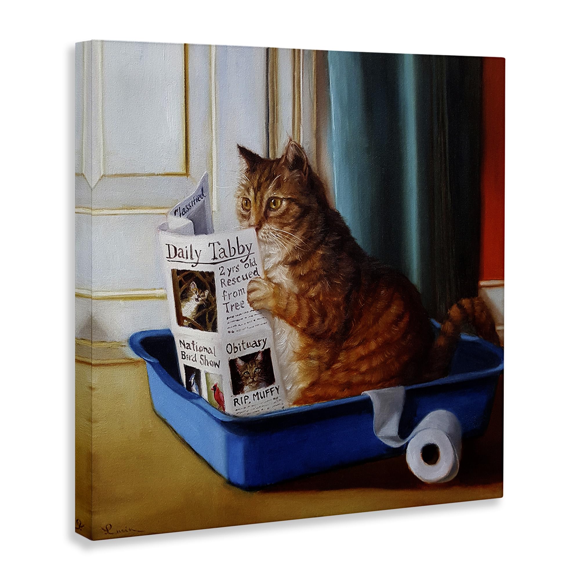 Stupell Industries Litter Box Reading Funny Cat Pet Painting, Design By Lucia Heffernan Black Framed Wall Art, 36 X 36, Multi-Co