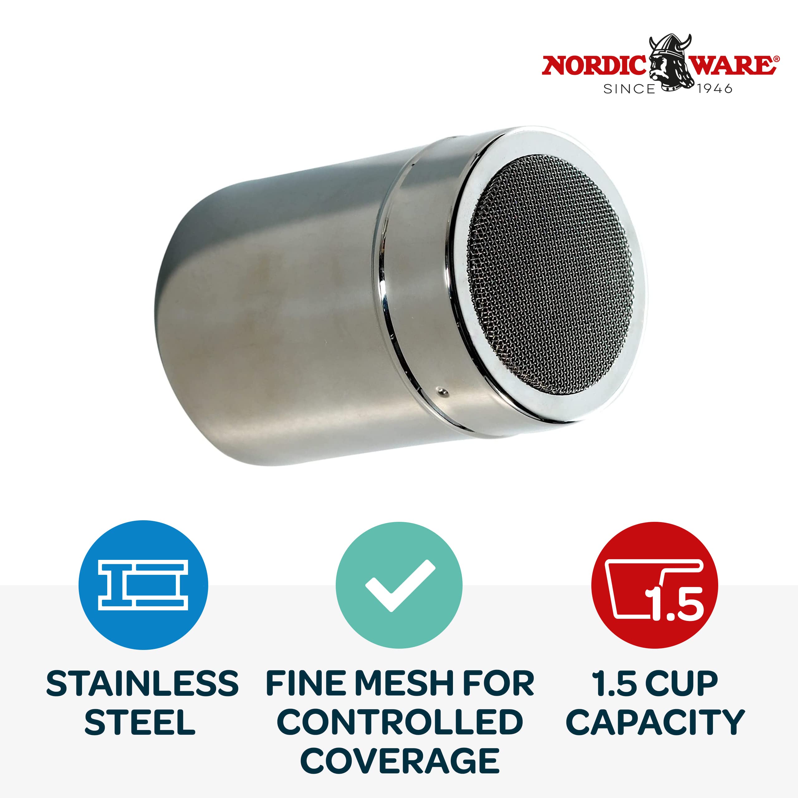 Nordic Ware Sugar Duster, 1.5 Cup Capacity, Stainless Steel