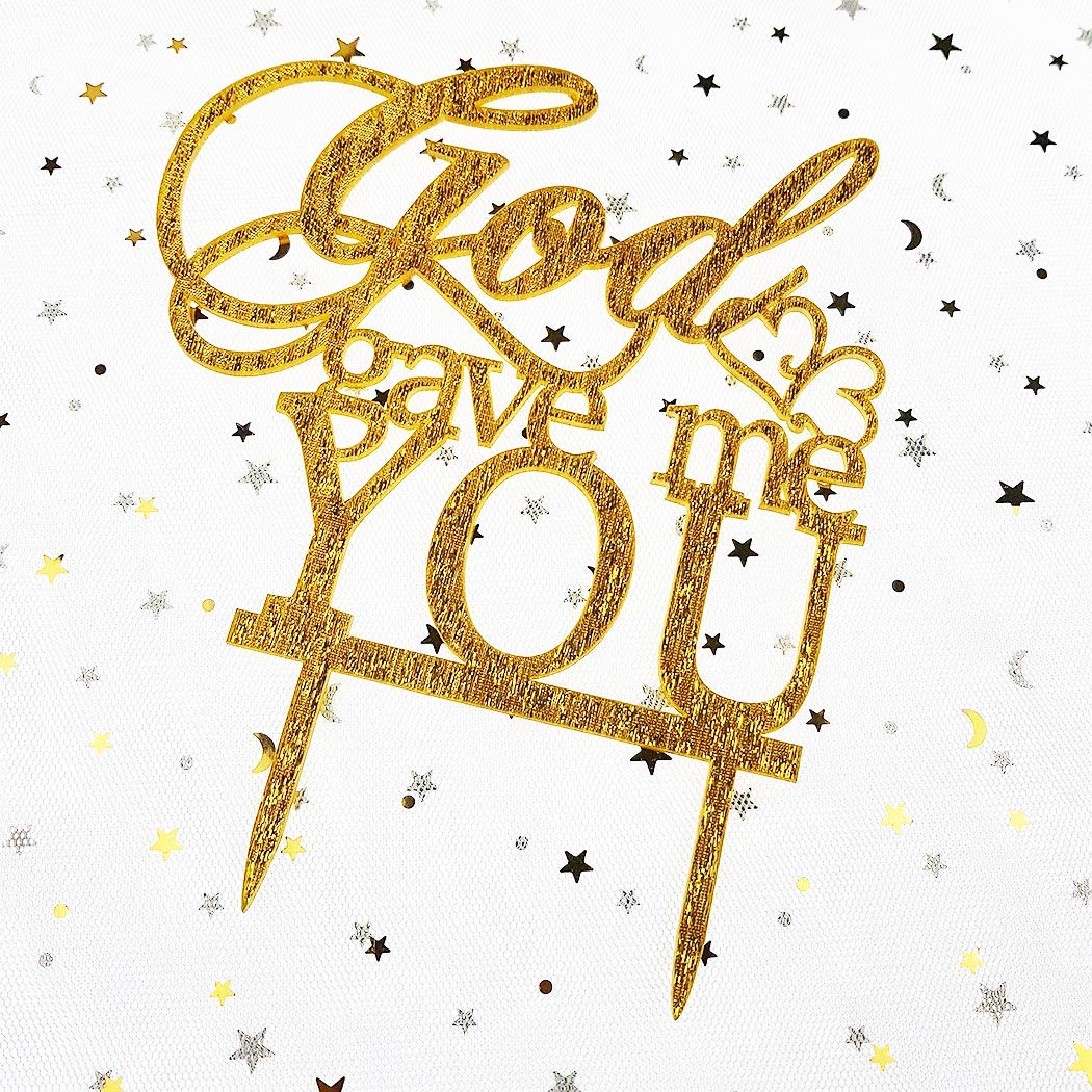 God Gave Me You Wedding Cake Topper for Wedding/Engagement/Marriage Party Decorations (Gold Glitter Acrylic)