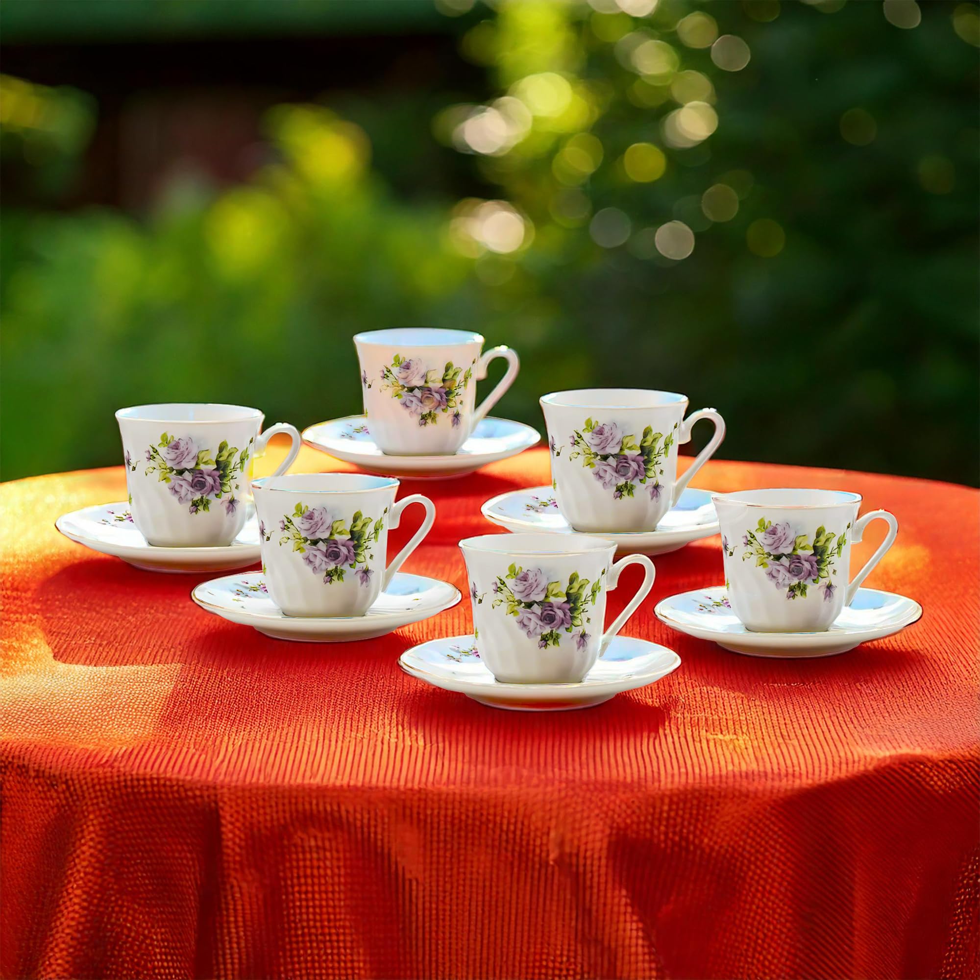 Lynns Lucinda Porcelain Tea Cup And Saucer With Gold Trim, Set Of 6; Vintage Floral