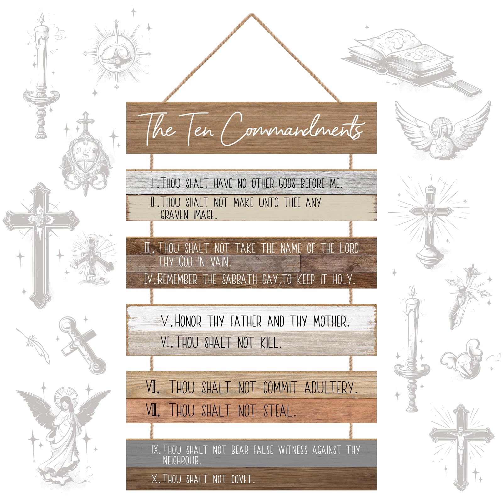 The Ten Commandments Christian Home Wall Decor Art, Wooden Hanging Bible Verse for Home, Bedroom, Living Room, Church, Farmhouse