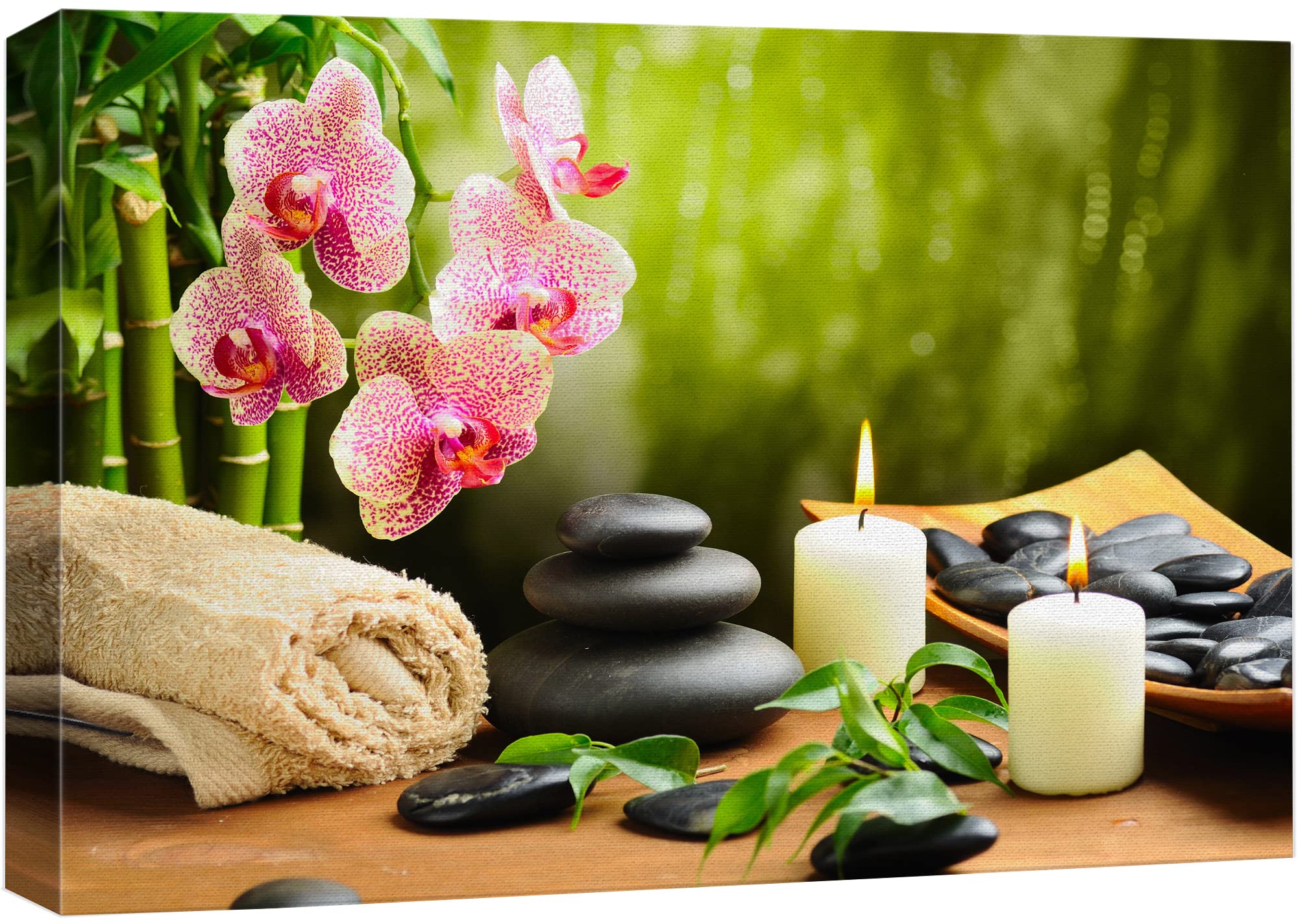 Wall26 Canvas Print Wall Art Meditation Yoga Massage Stones Pink Orchid Flowers Nature Wilderness Photography Realism Rustic Lan
