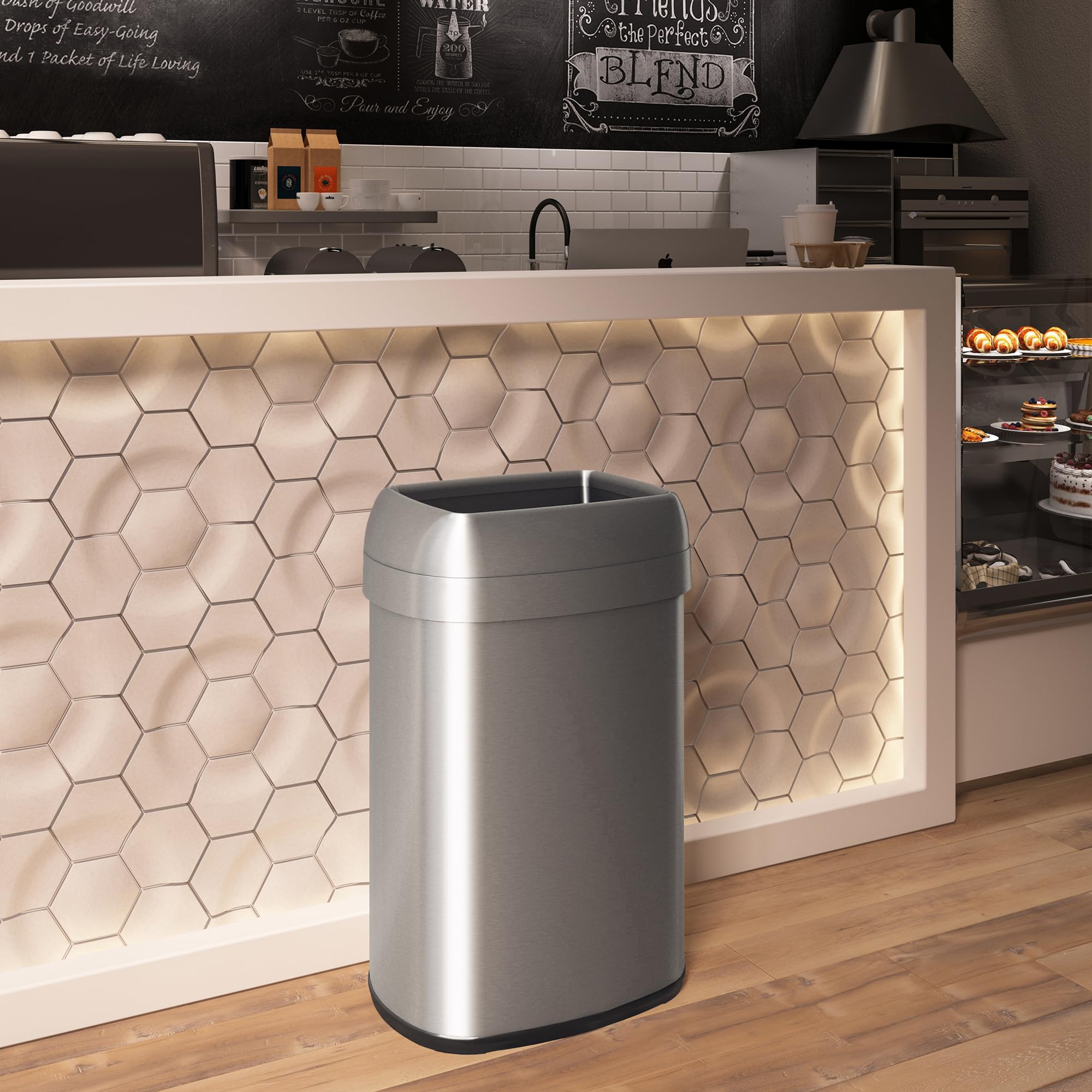 Itouchless 16 Gallon Elliptical Open Top Trash Can And Recycle Bin With Dual Absorbx Odor Filters, Slim Space-Saving Large Capac