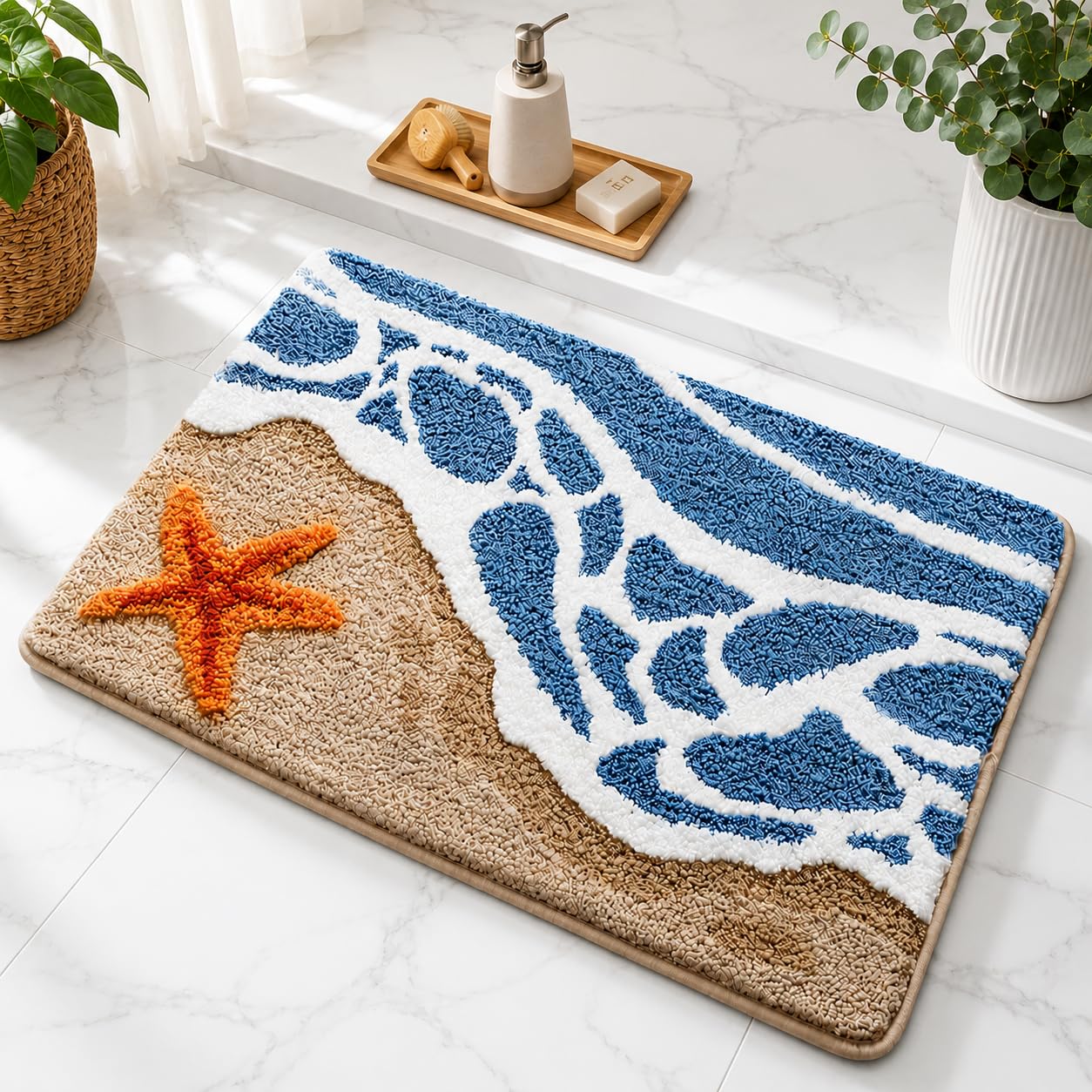 Roseate Starfish Super Soft Anti Skid (40x60 cm) Super Absorbent Mats Microfibre 2000 GSM Mat for Bathroom/Bedroom/Kitchen/Door 