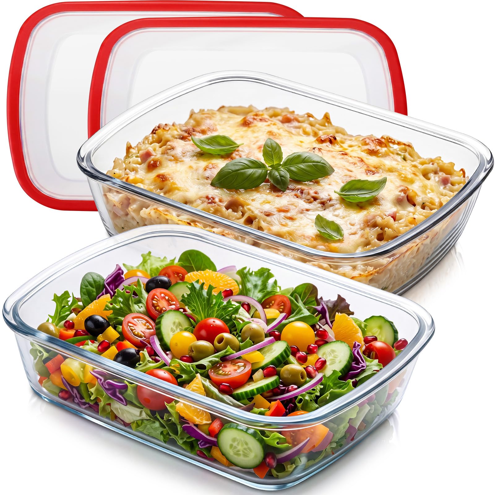 Acellegic 2 Pack Glass Baking Dishes with Lid, 9.2x11.8 Inch