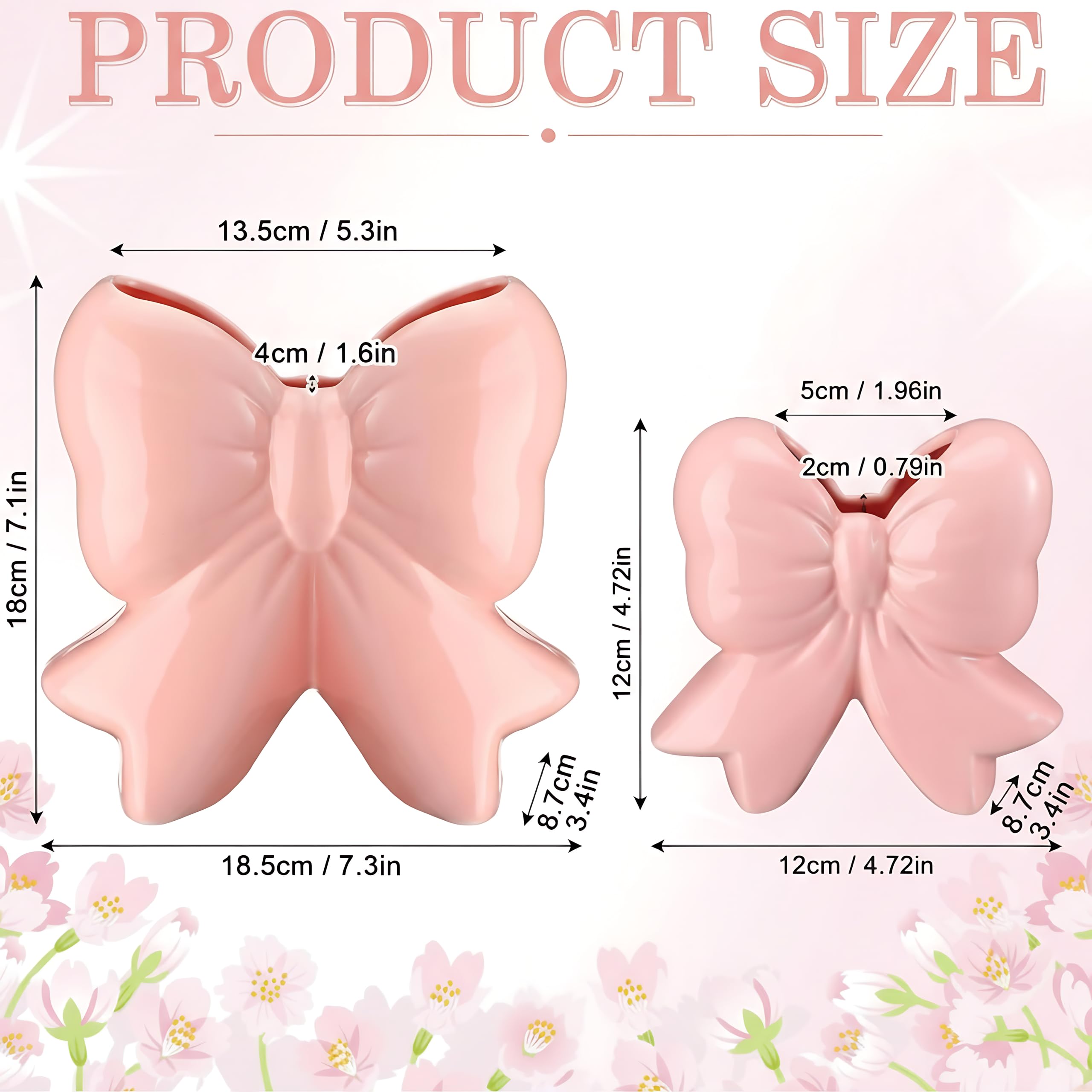 Jingmore Pink Bow Vase Coquette Ceramic Vase Pen Holder 7.09 x 7.09 x 3.35 in Big Makeup Brush Holder Contemporary Design Decora