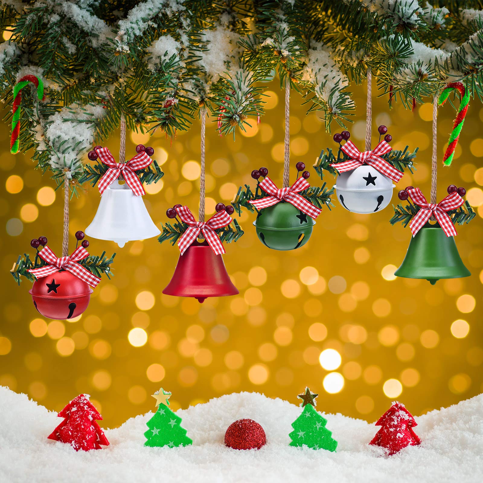 WILLBOND 6 Pieces Christmas Bell Ornaments 2025 Xmas Tree Hanging Decorations Large Size Bells with Star Cutouts Anniversary Bel
