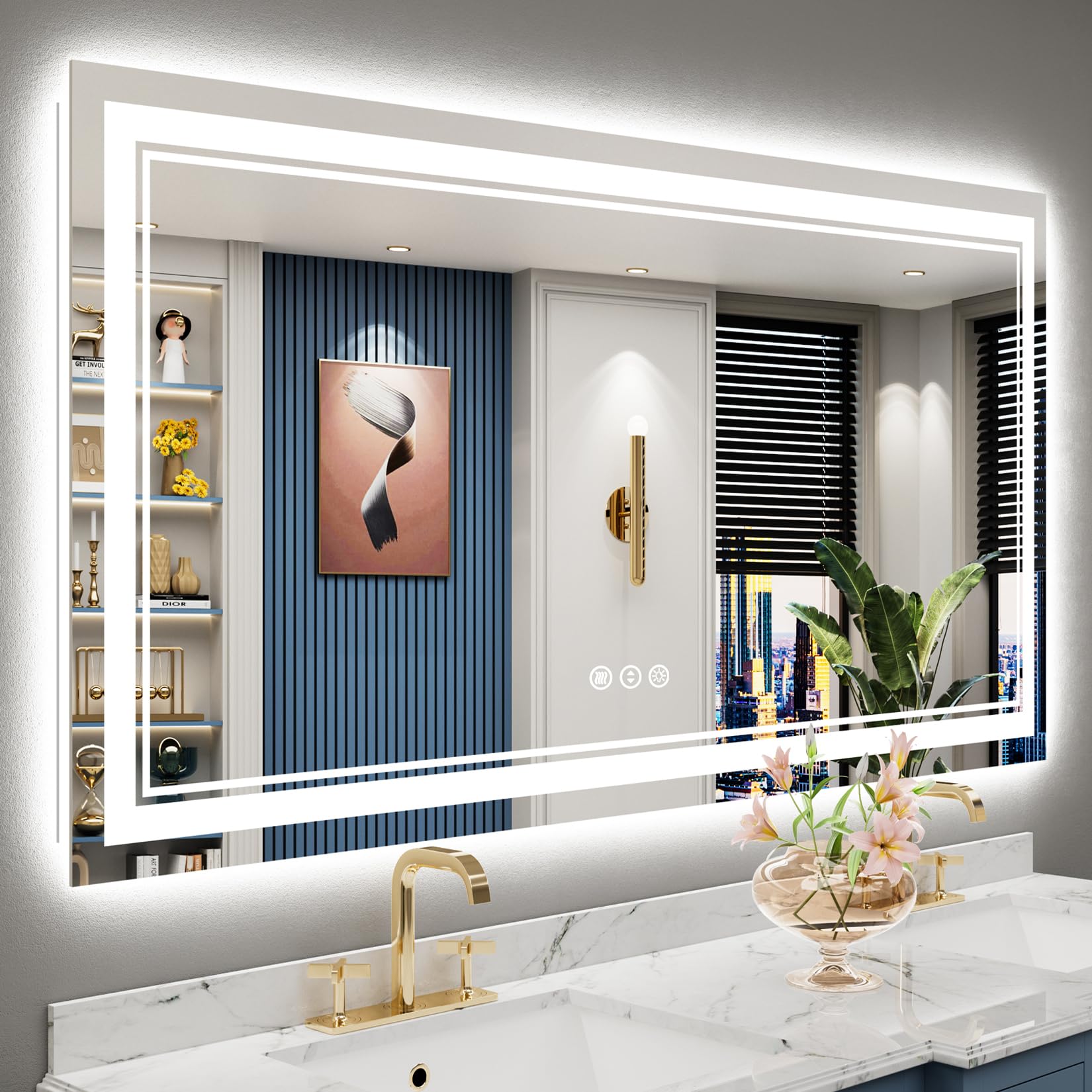 AWANDEE LED Mirror for Bathroom 60x30  Front and Backlit Bathroom Mirror with Lights  Anti-Fog Lighted Vanity Mirror Wall Mounted with 3 Colors  Dimmable  Memory  Shatter-Proof  Horizontal/Vertical