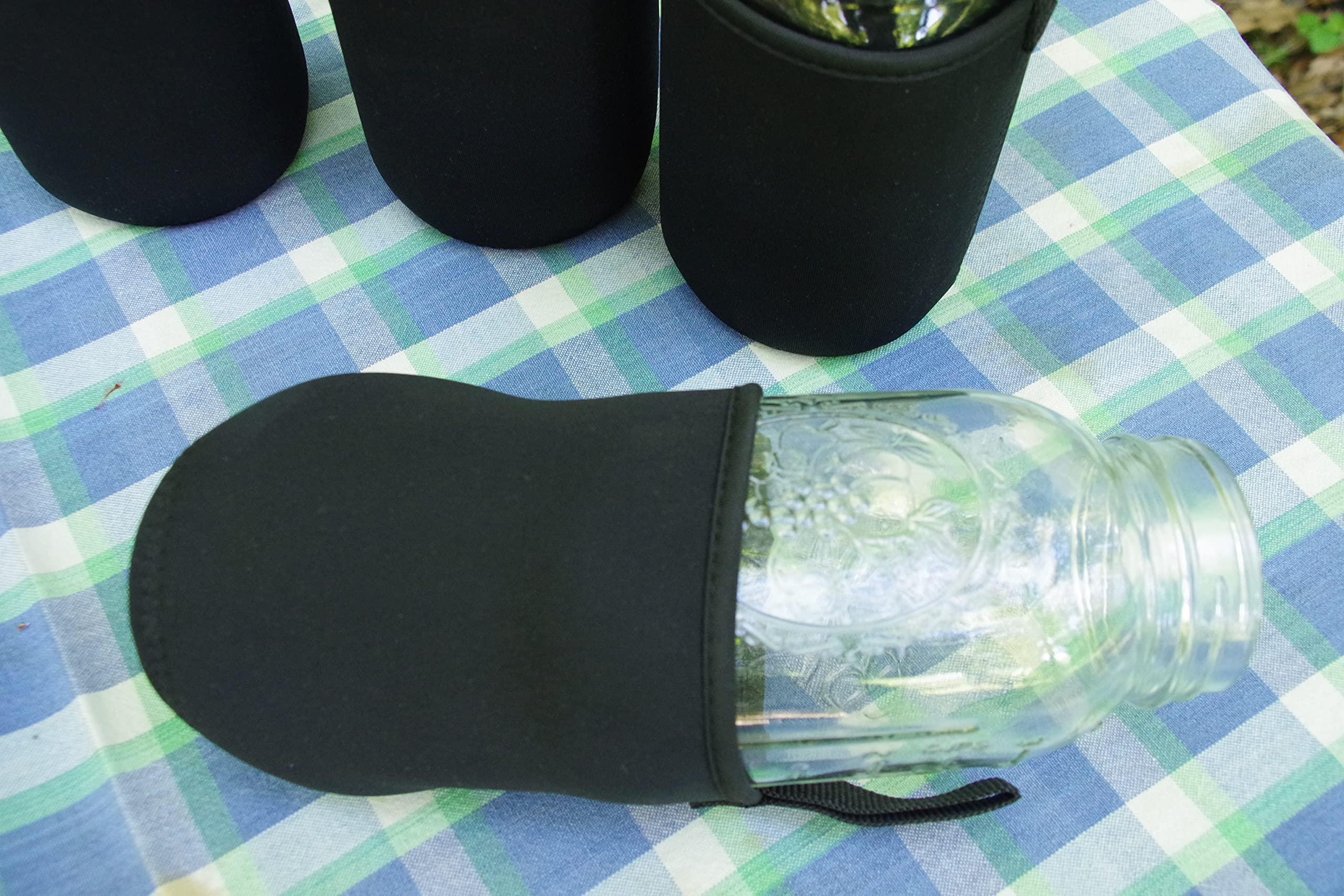 Masun Mason Jar Sleeve Wide, And Regular Mouth Quart Jars (Black 4 Pack)